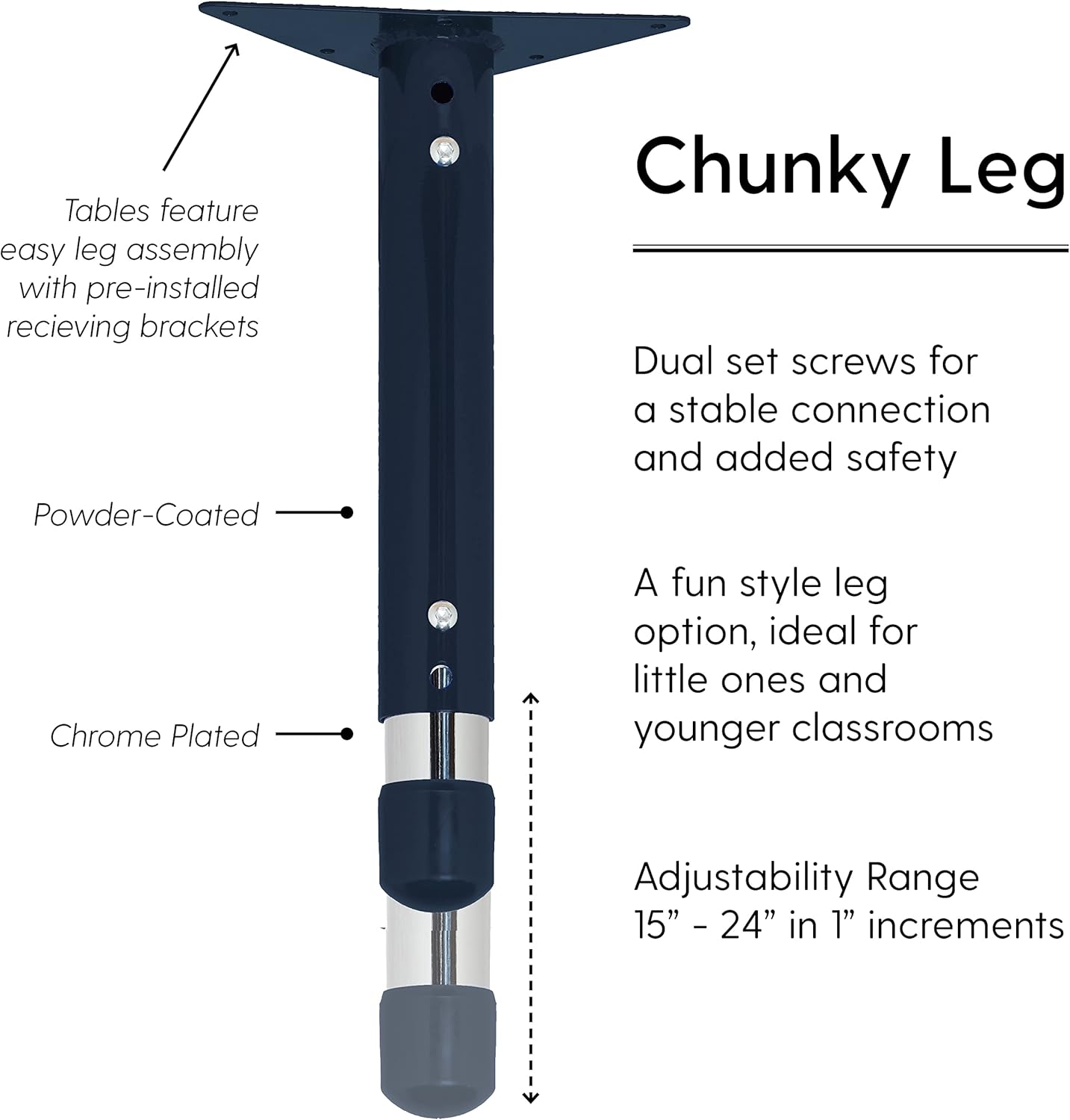 FDP Rectangle Activity School and Classroom Kids Table (30 x 48 inch), Chunky Toddler Legs, Adjustable Height 15-24 inches - Gray Top and Navy Edge
