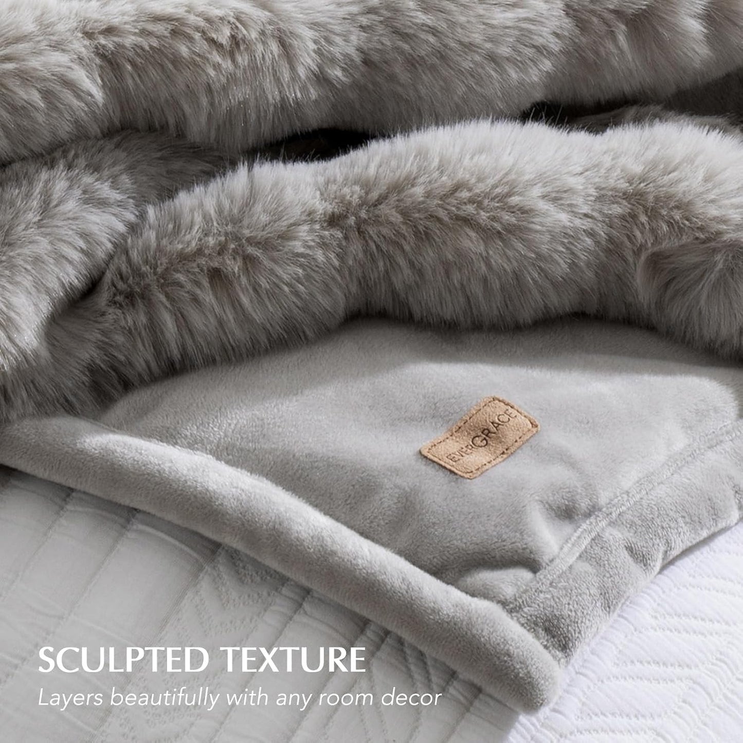 EVERGRACE Ultra Soft Luxury Fluffy Ridgeline Faux Rabbit Fur Throw Blanket, Thick Warm Bubble Throw for Bed, Cozy Plush Reversible Blankets for Couch, Chair, Sofa, Taupe, 50x60 Inches, 870 GSM