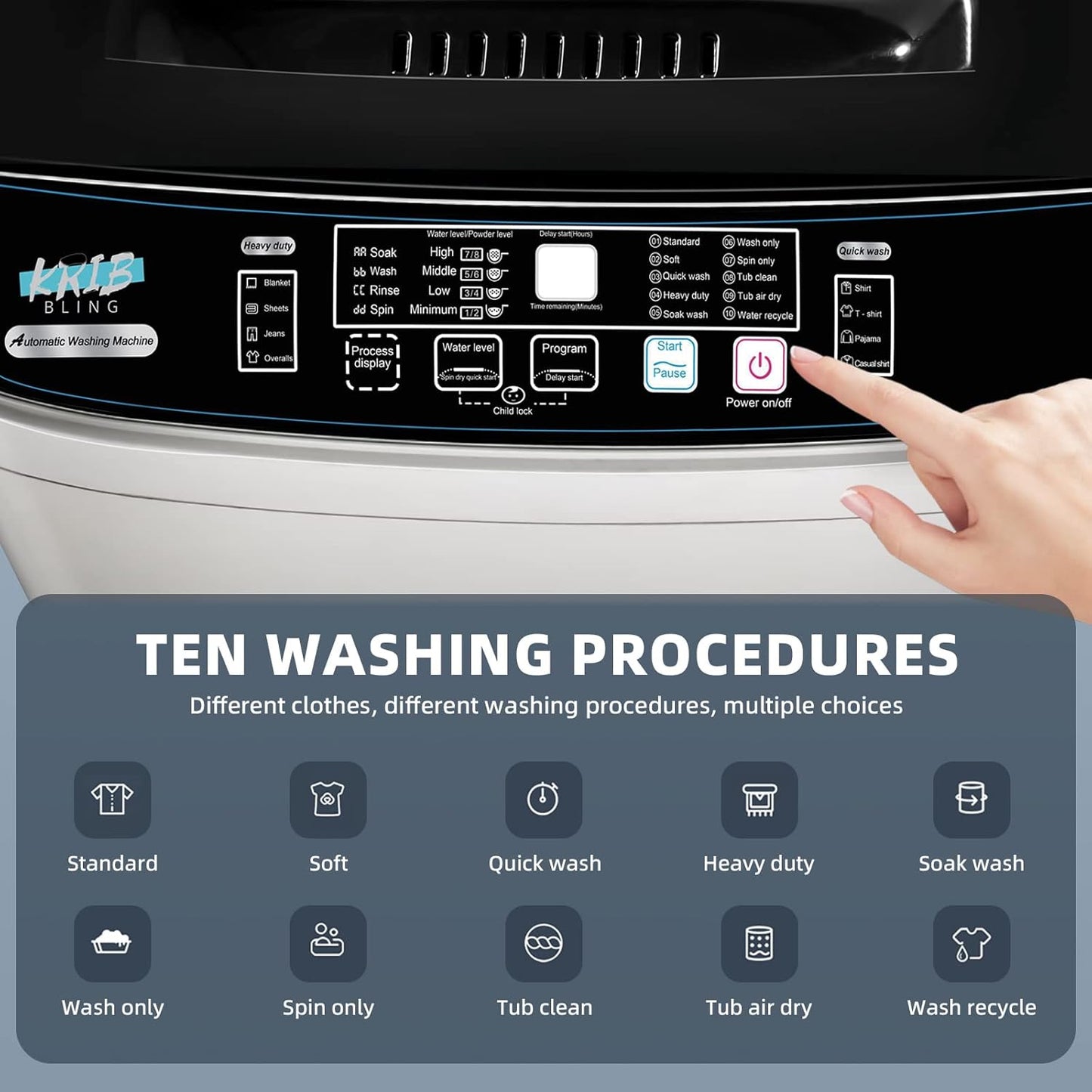 Portable Washing Machine 2.3 Cu. Ft. Full-Automatic Compact Washer Machine for Apartment, 10 Wash Program Small Portable Washer for Dorm, Apartment, RV, Home, Silver