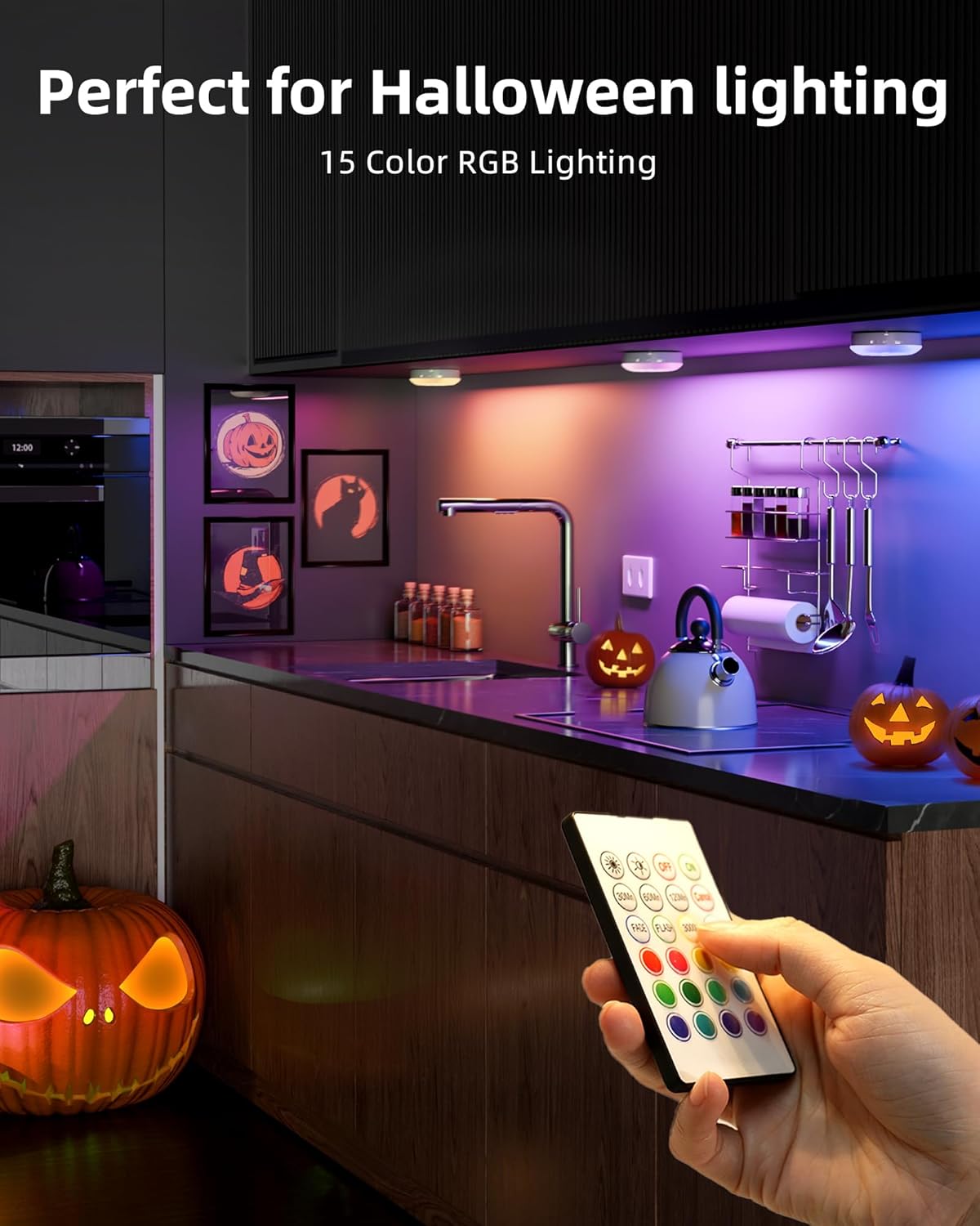 EZVALO Under Cabinet Lighting,1000mAh Rechargeable Puck Lights with Remote,3 Color Temps & 12 RGB Motion Sensor Closet Lights Indoor,Dimmable Under Cabinet Lights for Kitchen,Cabinets,Closet (3 Packs)