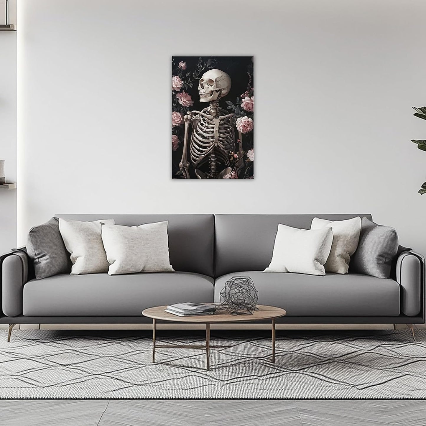 OAAPITI Skull Floral Wall Art Vintage Skeleton Portrait Canvas Print Dark Gothic Skull Art for Living Room Bedroom Home Wall Decor Ready to Hang(Artwork-10,12"x18")