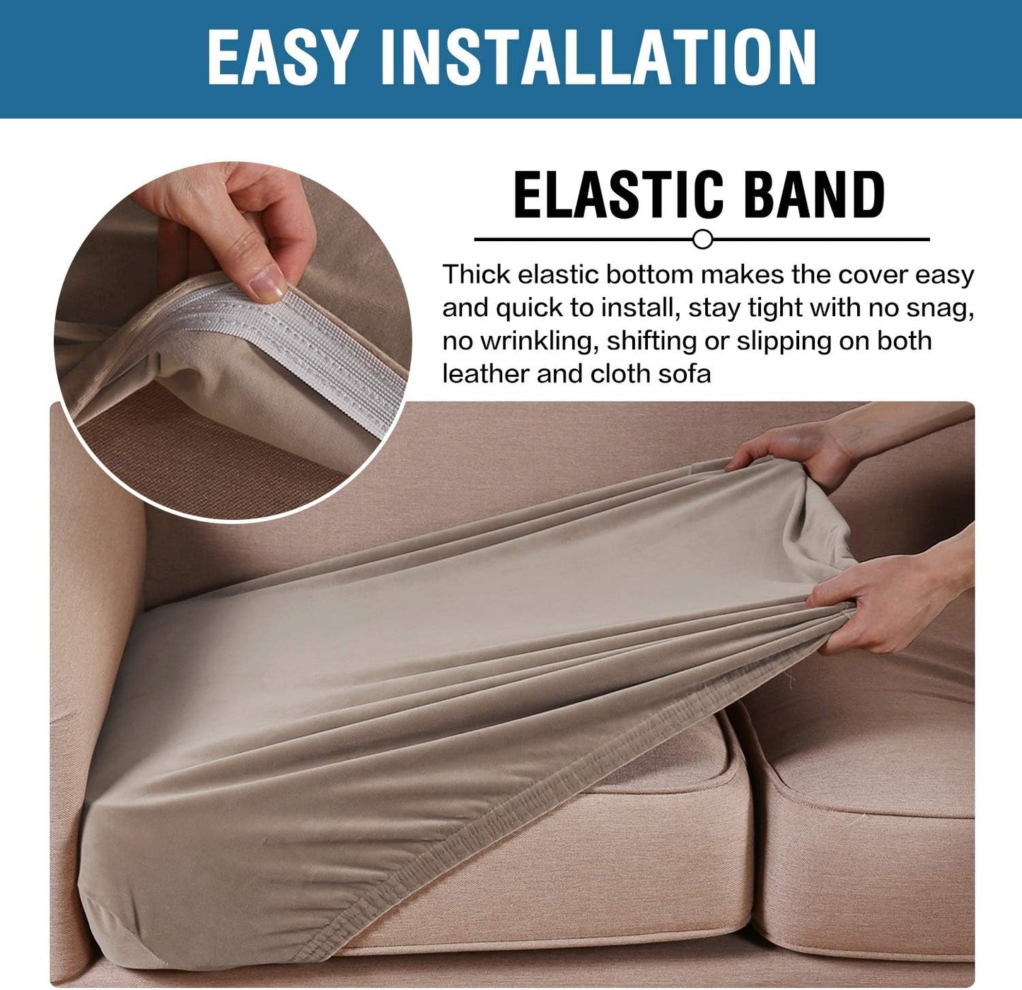 H.VERSAILTEX Velvet Stretch Couch Cushion Cover Plush Cushion Slipcover for Chair Loveseat Sofa Cushion Furniture Protector Seat Cushion Sofa Cover (2 Piece Medium Sofa Cushion Covers, Taupe)