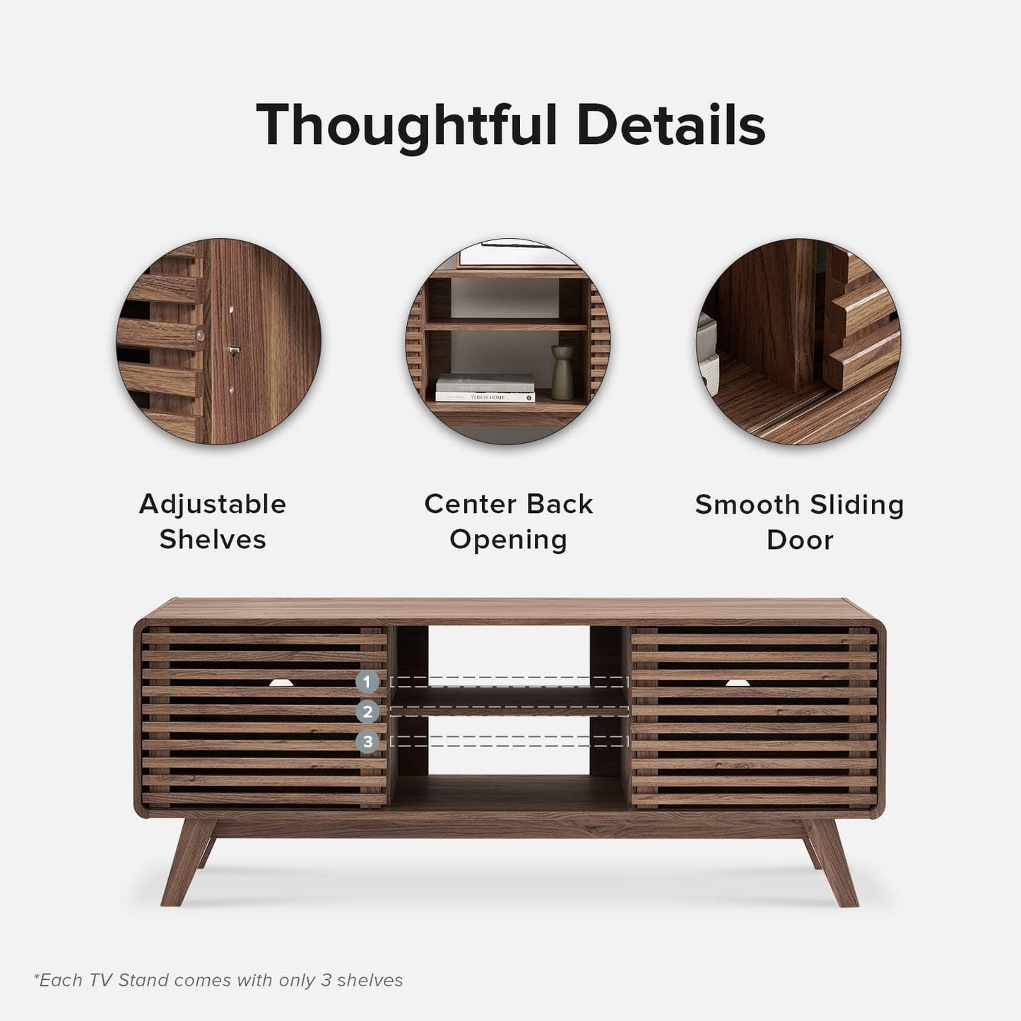 mopio Ensley TV Stand, Mid Century Modern for 55/60/65 inch TV, Farmhouse TV Stand, Entertainment Center with Storage, TV and Media Consol for Living Room (Walnut, 59" Tall)