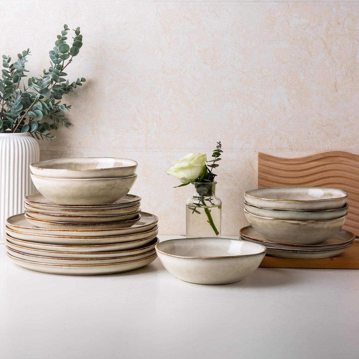 AmorArc Ceramic Dinnerware Sets,Handmade Reactive Glaze Stoneware Plates and Bowls Sets,Highly Scratch Resistant | Dishwasher & Microwave Safe Dishes Set,Service for 12 (36pc)