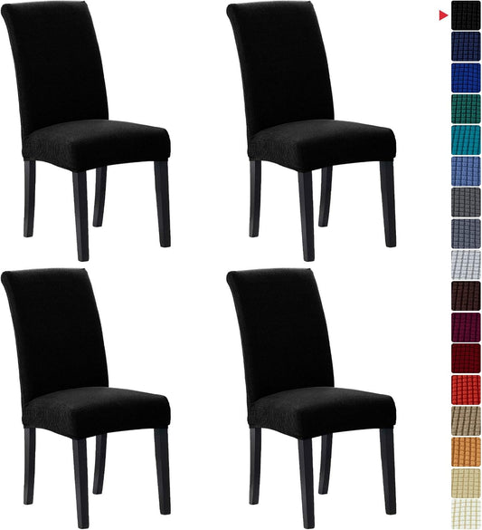 Howhic Stretch Chair Covers for Dining Room Set of 4, Removable Washable Dining Room Chair Covers, Dining Chair Slipcovers Seat Protector, Great for Home Upholstery and Banquet (Black, 4 Pack)