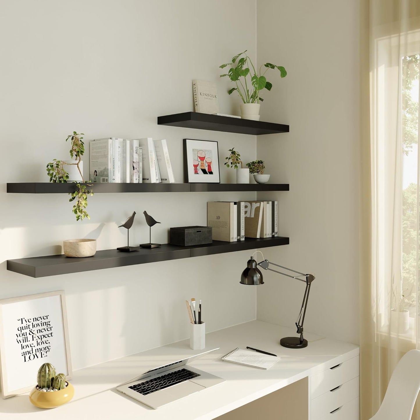 Large Floating Shelves for Wall Set of 1 Wooden Wall Shelves 30 in x 12.75 in x 2 in Room Decor Long Shelf with Invisible Wall Mount Bracket for Bedroom Kitchen Living Room Black