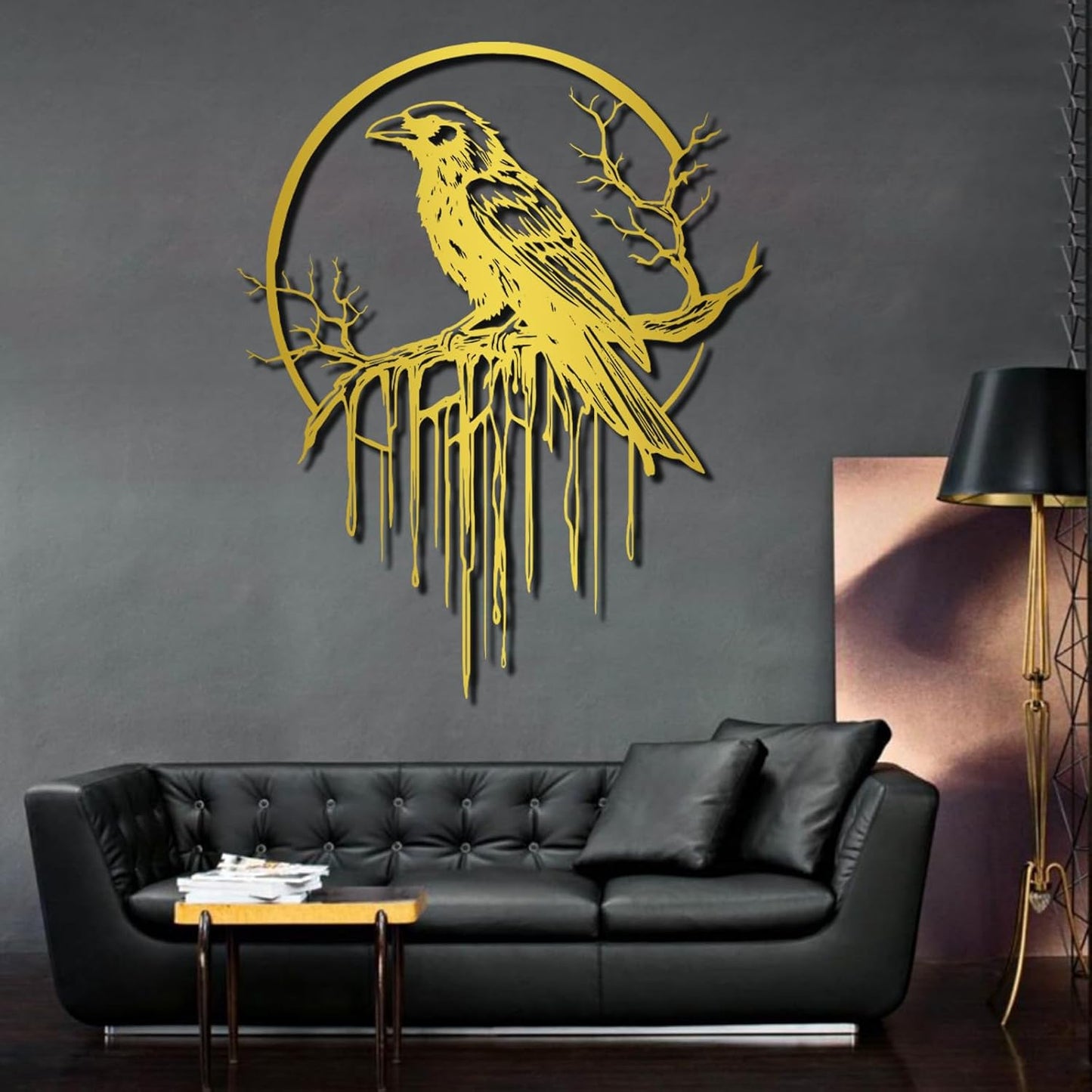 Crow Metal Wall Decor, Raven Wall Art, Large Gothic Raven Decor Hangings, Bird Wall Decor, Metal Tree Branch Decor, Ravens Sign, Raven Art for Living Room (White, 31"x25" | 80x64cm, metal wall art)