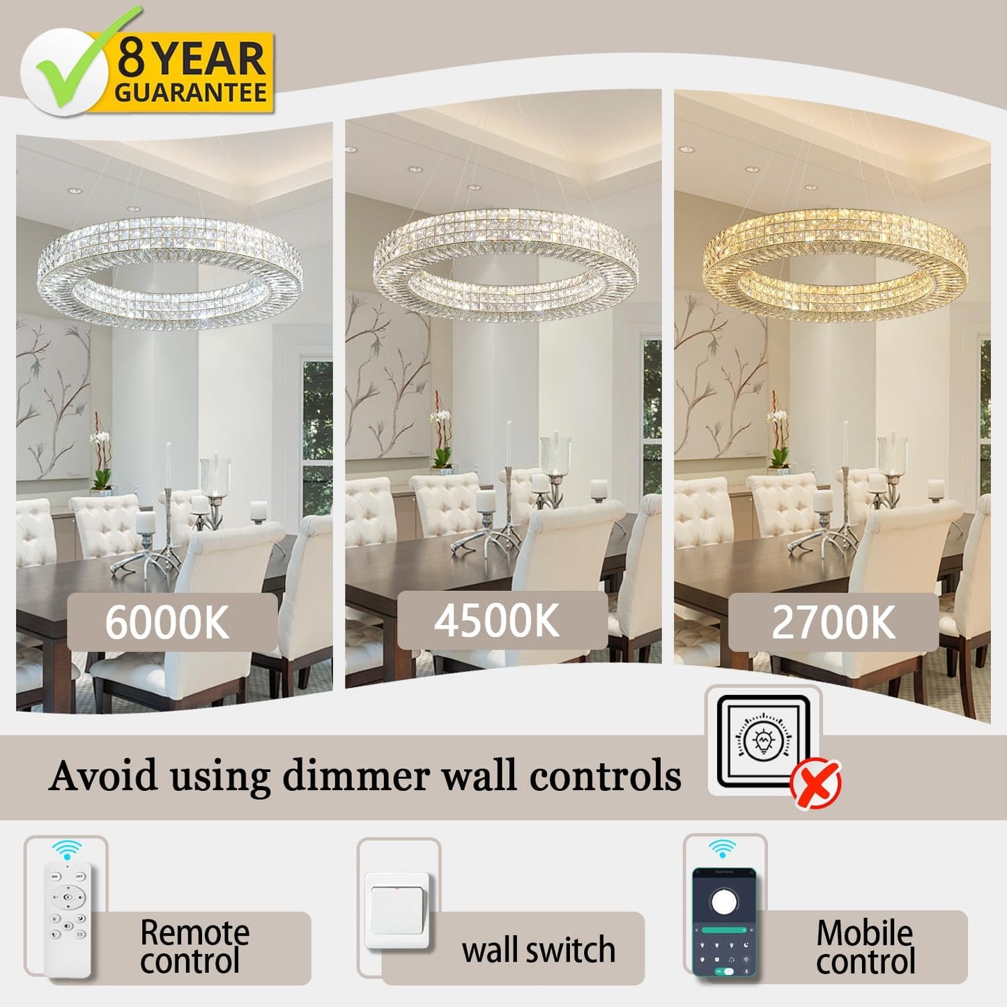 Dia 32" Ring Crystal Chandelier Modern Gold Chandelier Adjustable Height Luxury Crystal Pendant Ceiling Light Fixture for Dining Living Room Bedroom