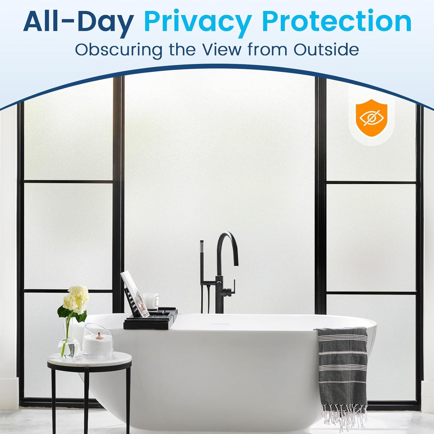 DOWELL Window Privacy Film, Frosted Glass Window Film, Static Cling Non-Adhesive Glass Clings, Sun Blocking Opaque Door Coverings, Reusable Door Sticker for Bathroom Home Office, White, 23.6" x 118"