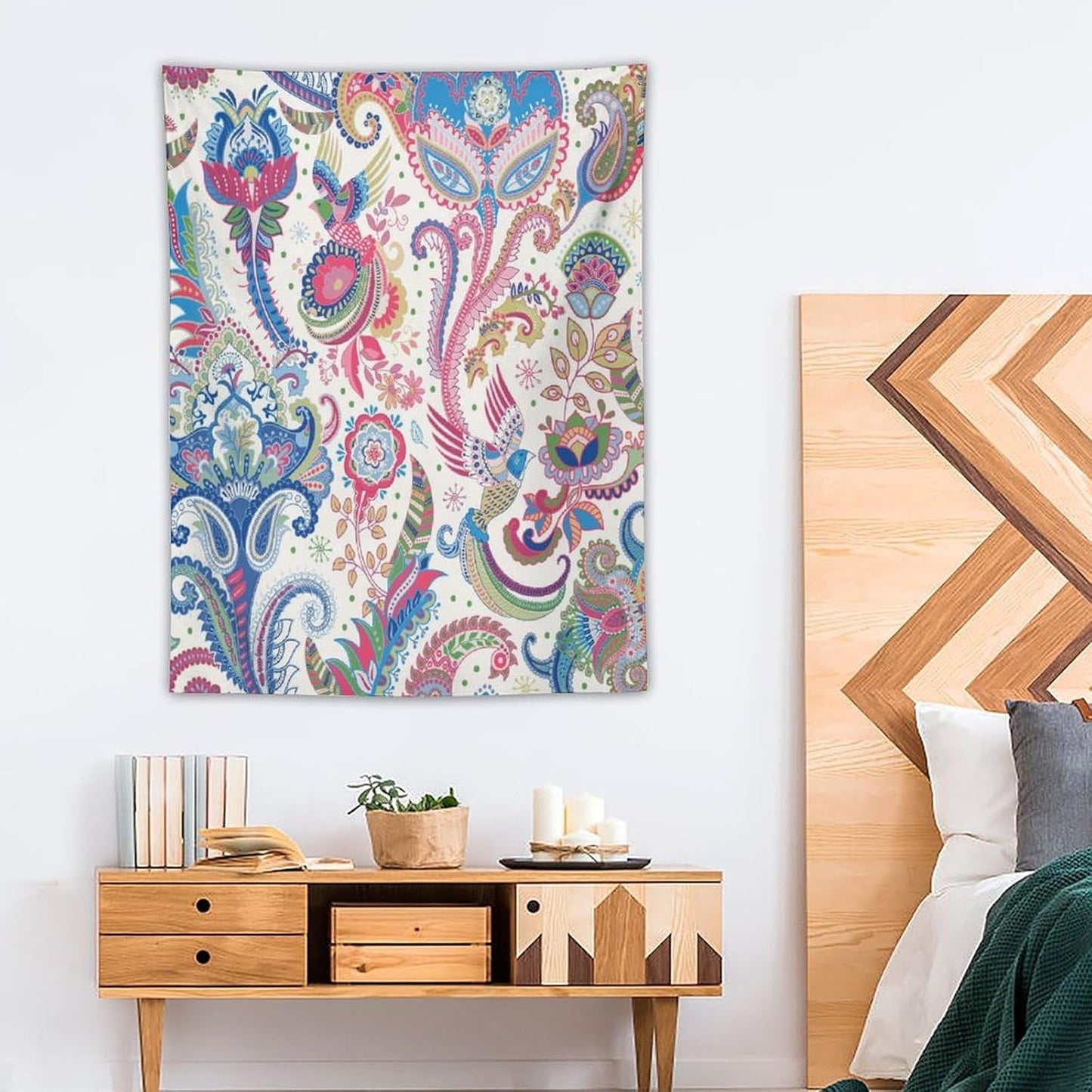 ICMOLYYENLO Boho Green Leaves Tapestry, Mid Century Abstract Tropical Palm Leaves Modern Minimalist Geometric Wall Hanging, Neutral Home Decor Art for Living Room Bedroom Dorm 60x60 Inch