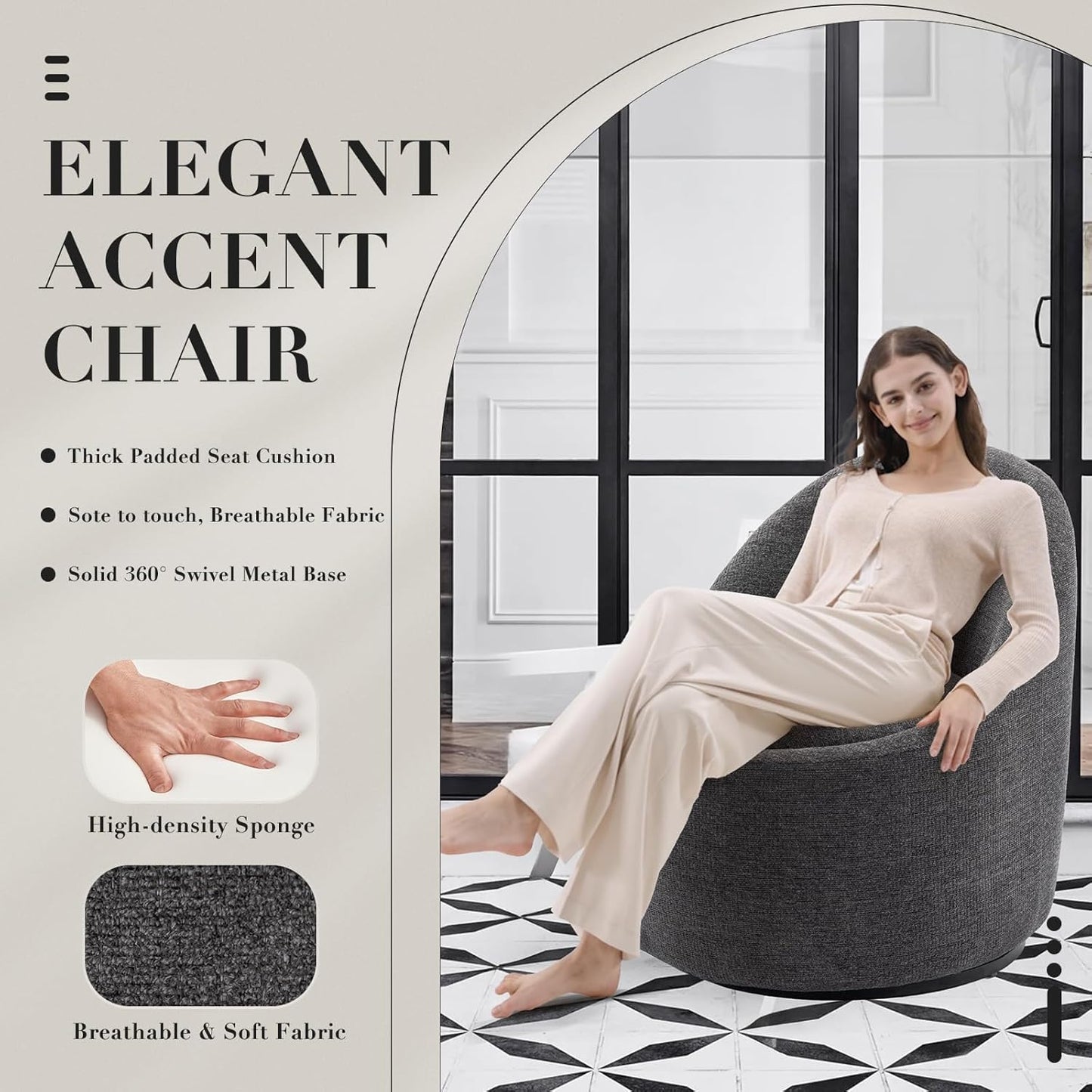 COLAMY Swivel Accent Chair Set of 2, 360° Swivel Round Chair with Hidden Storage, Modern Small Barrel Armchair for Living Room/Bedroom, Darkgrey