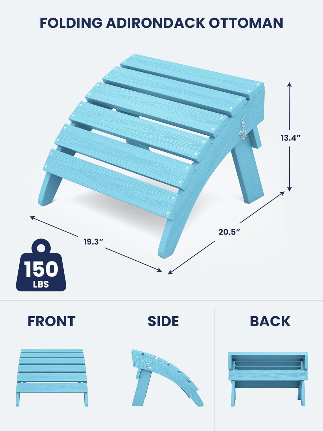 KINGYES Folding Adirondack Ottoman for Adirondack Chair, Light Blue