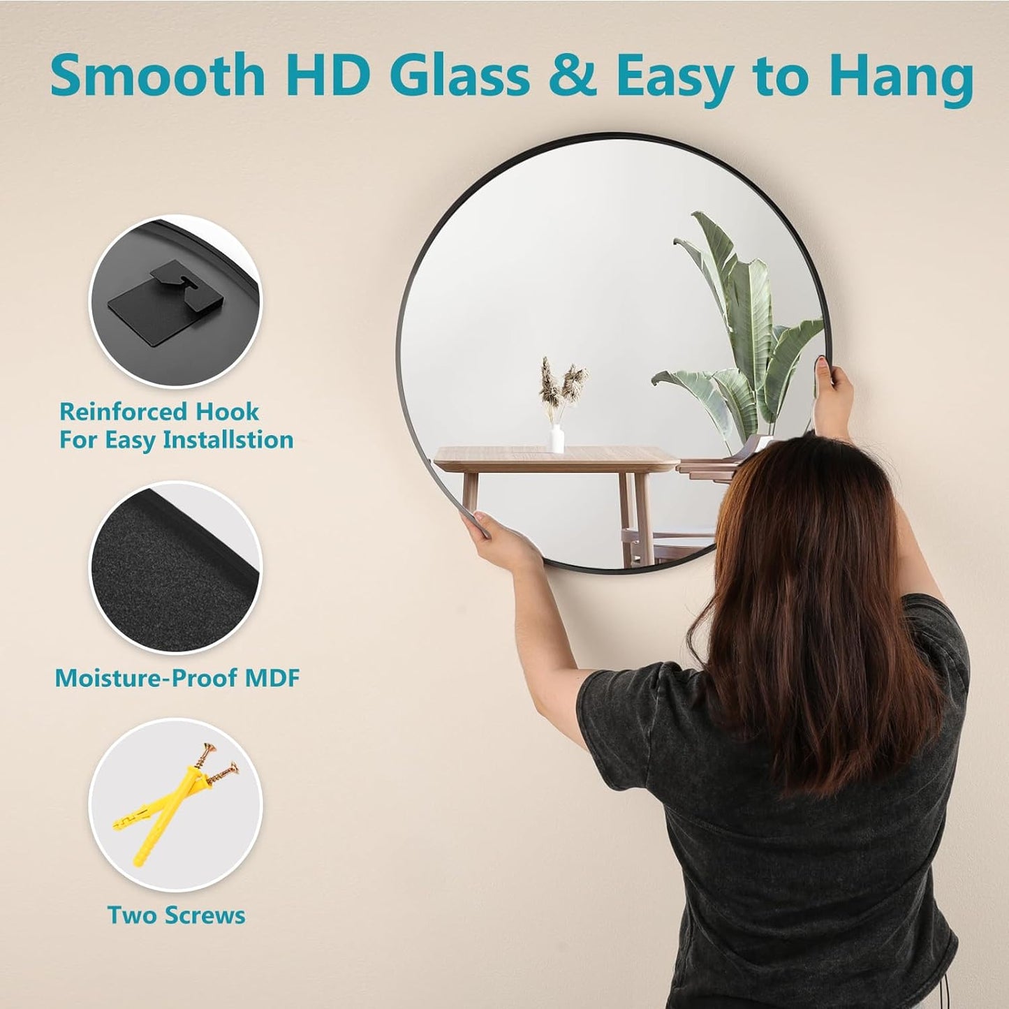 Fabuday Black Circle Mirror for Wall 20 inch - Round Mirrors for Bathroom, Entryway, Living Room, Hallway, Bedroom Decor, Small Matte Framed