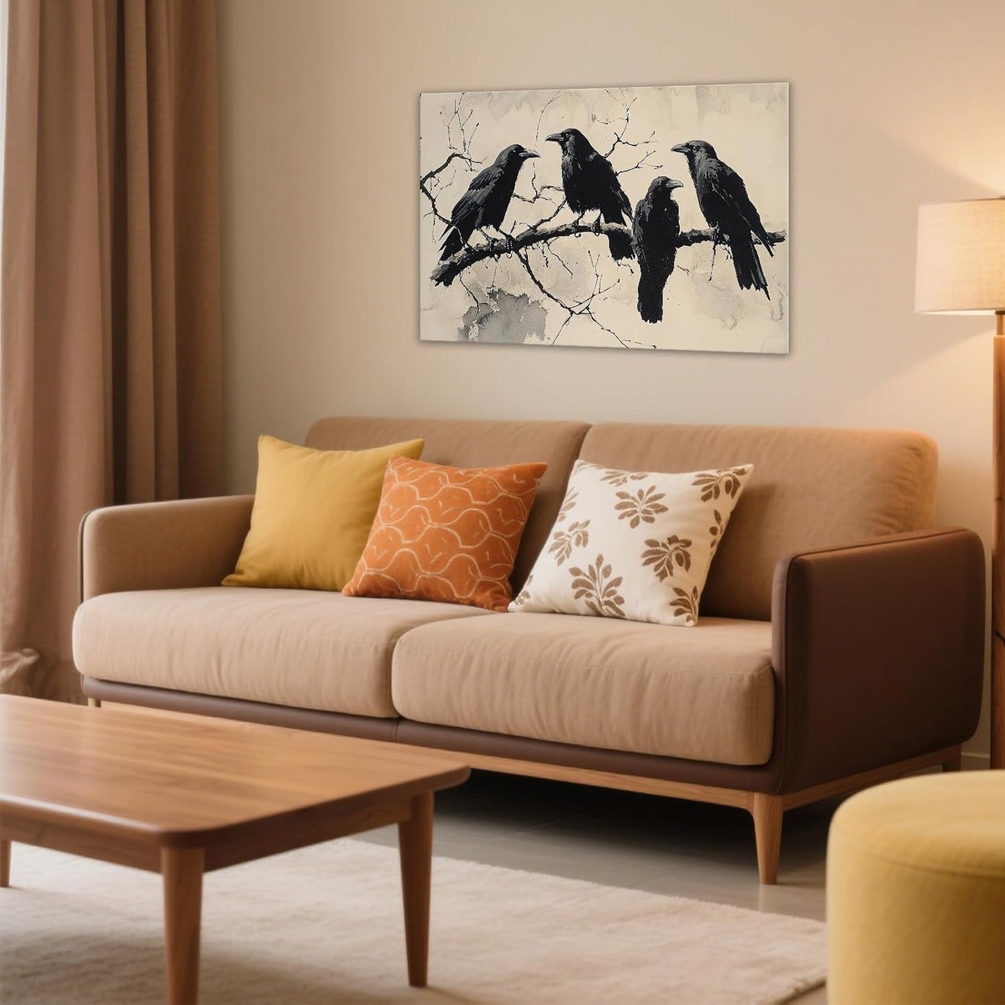 OAAPITI Birds Canvas Wall Art Black Couple Crow Picture Print Vintage Gothic Raven Artwork for Living Room Halloween Home Wall Decor(Artwork-9,12"x18")