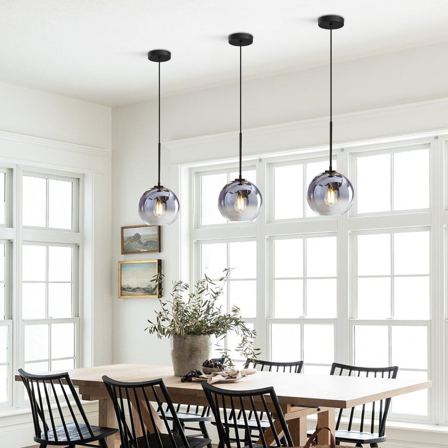 KCO Lighting Mercury Glass Pendant Light Fixtures Mid Century Modern Silver Kitchen Island Pendant Lights Ceiling Hanging Black Large Globe Pendant Light for Living Room Dining Room