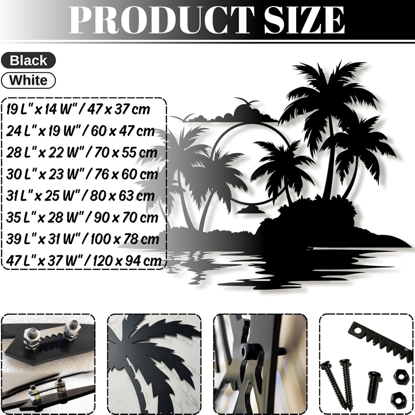 Palm Tree Metal Wall Decor,Palm Tree Metal Wall Art,Metal Palm Tree,Metal Palm Tree Wall Decor,Tropical Metal Wall Art,Beach Wall Decort,Metal Wall Decor (style 2,white,39 L" x 31 W" / 100 x 78 cm)