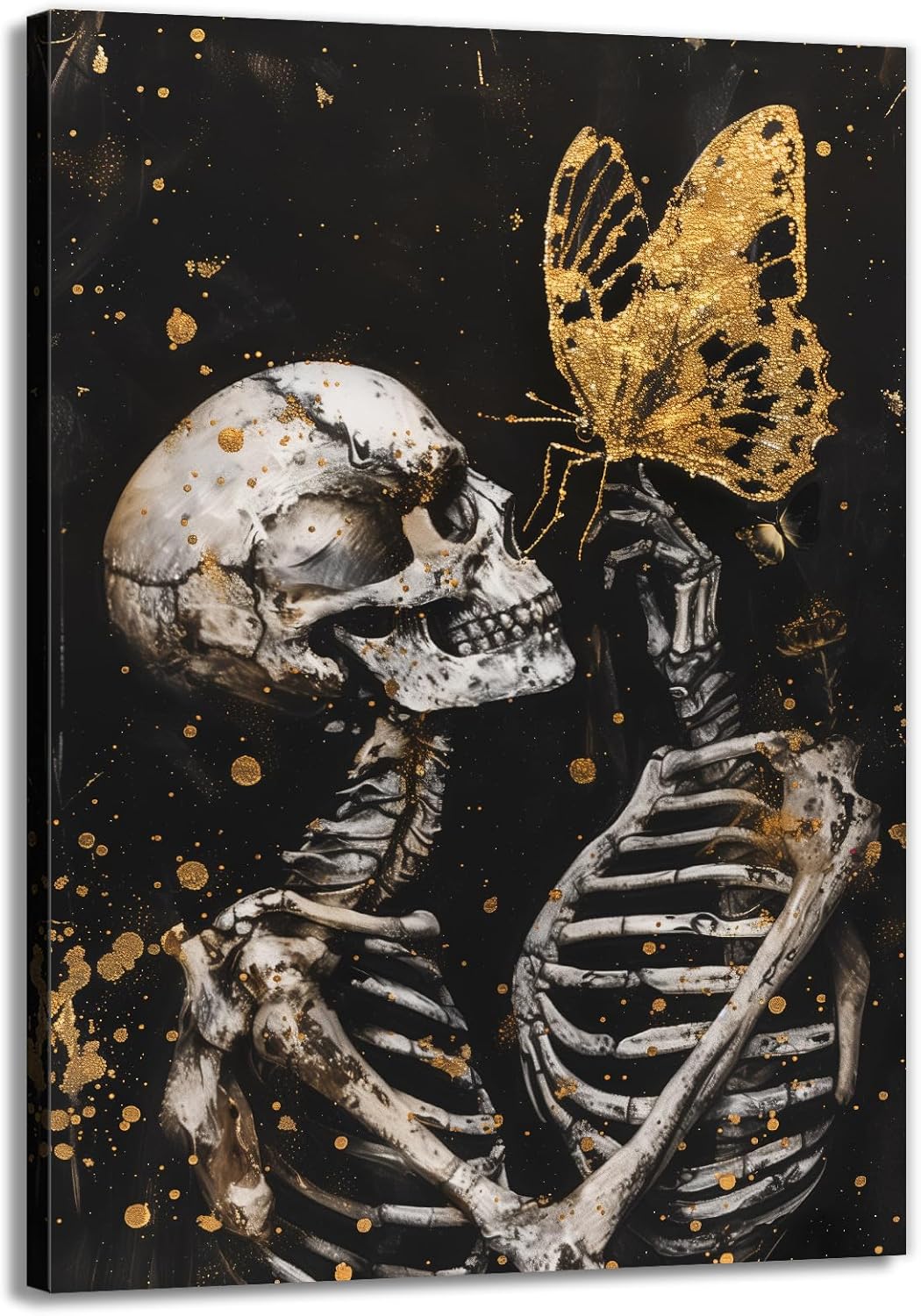 OAAPITI Skull Wall Art Skull and Gold Butterfly Canvas Print Abstract Modern Gothic Artwork for Bedroom Dark Art Decor(Artwork-7,16"x24")
