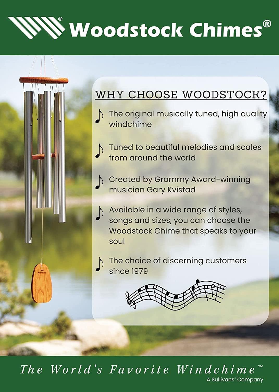 Woodstock Wind Chimes for Outside, Garden, Patio, Porch and Outdoor Decor (32") Pachelbel Canon Chime Bronze Wind Chime Gifts (PCCB)