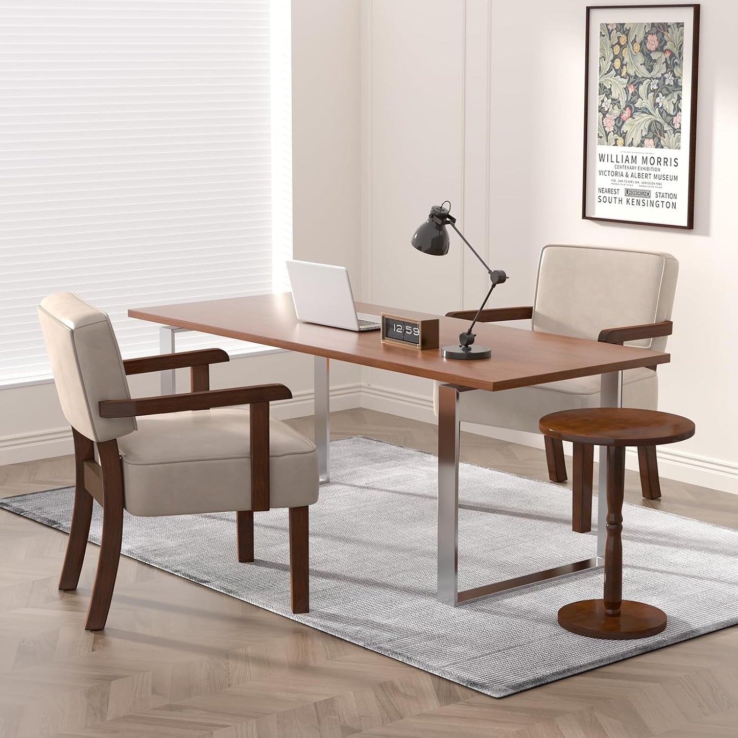 Accent Chair Set of 2 with Table, PU Leather Chair for Living Room Oversized Armchair with Soft Seat and Armrests for Bedroom Dinning Reading Waiting Room (Leather Beige)