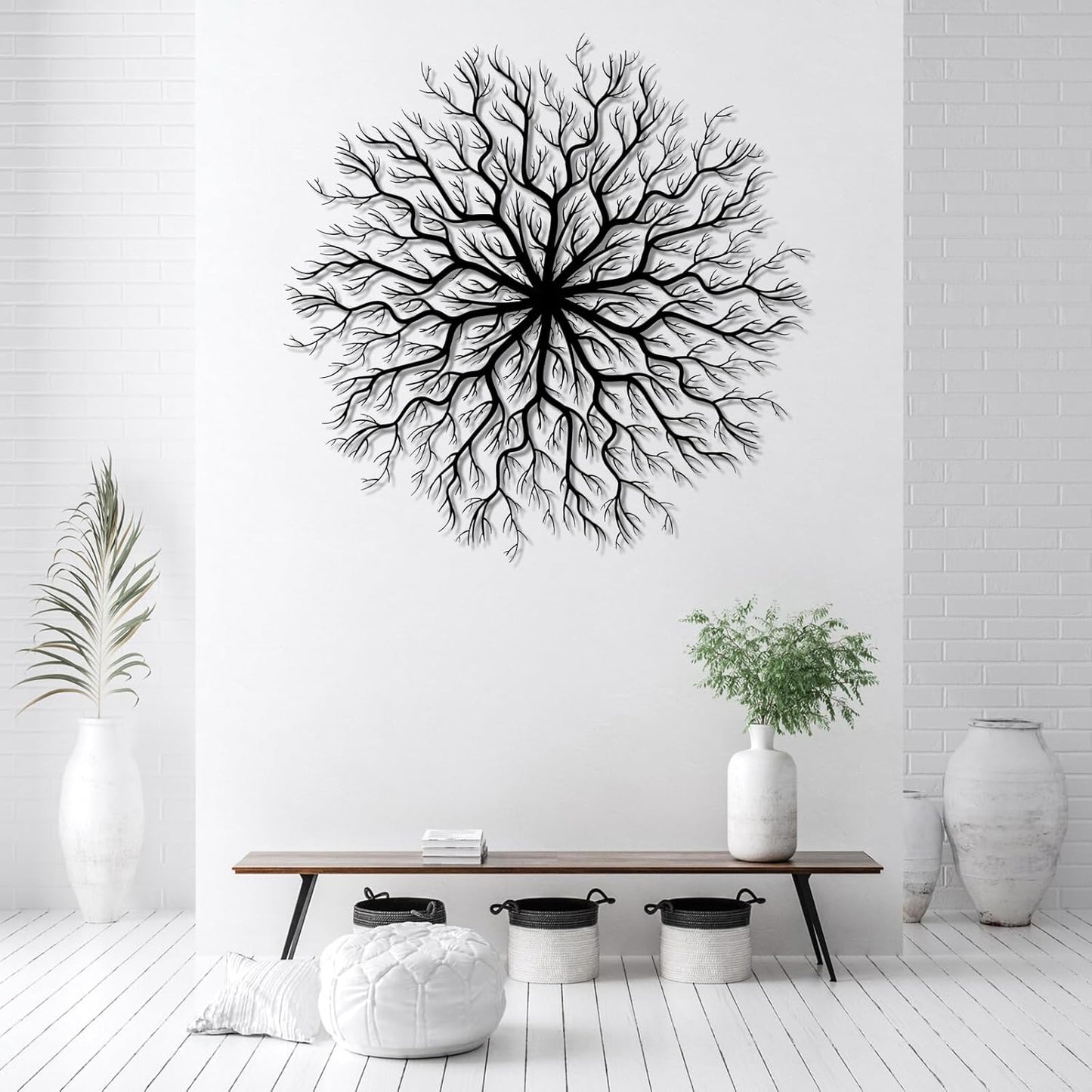 Tree of Life Metal Wall Art, Metal Tree Wall Art, Large Round Sculpture, Round Branch Wall Decor, Large Branch Artwork, Nature Sign, Wall Decor for Living Room, Housewarming Gift (White, 28"x28"|70x70cm)