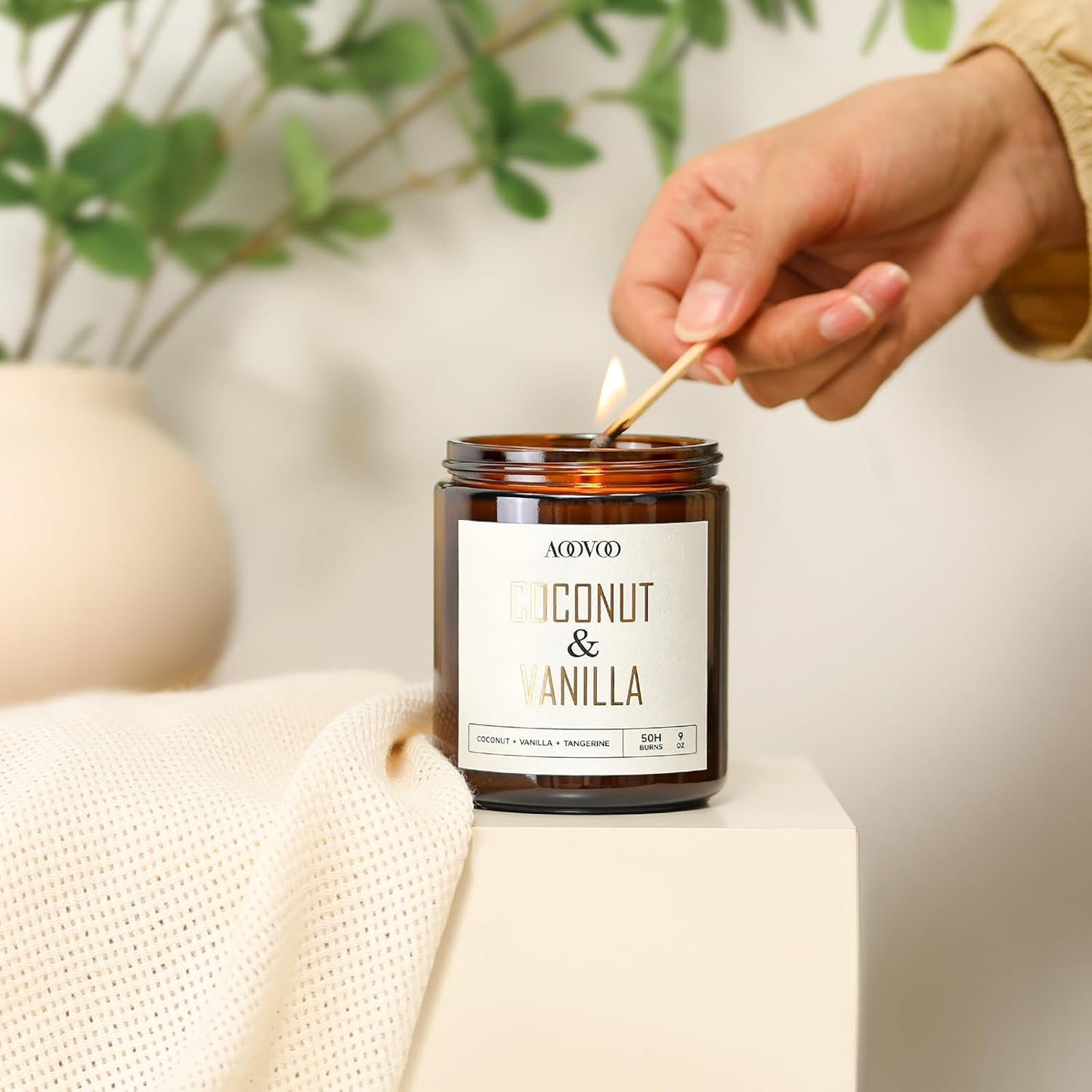 AOOVOO Coconut Vanilla Candles - 9 oz Scented Candles, Aromatherapy Candle, Soy Candle for Home Scented