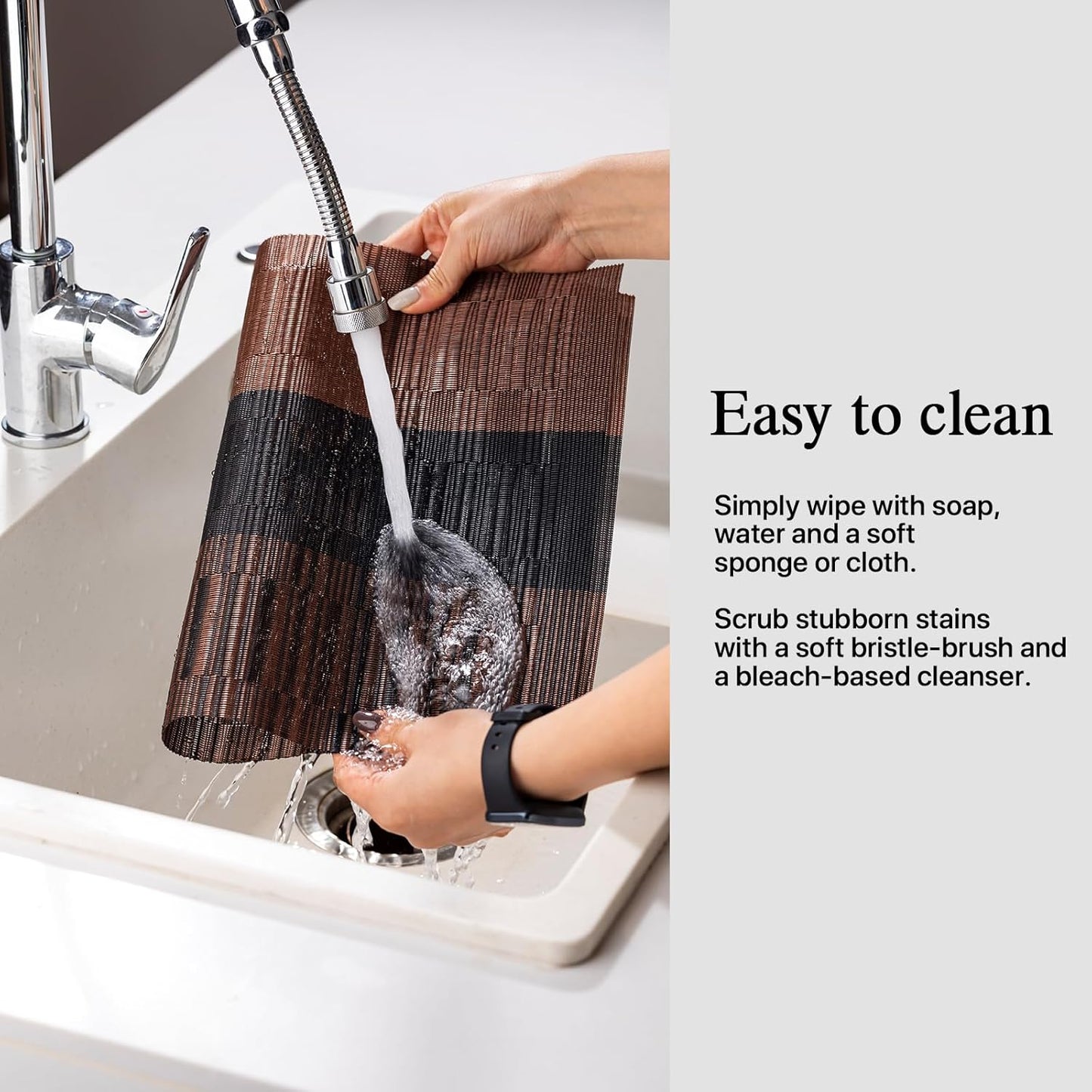 Placemats Set of 6 - Easy Clean Woven Vinyl Placemats for Dining Table, Indoor/Outdoor Place Mats, Washable PVC Table Mats （Ombre Brown Black）