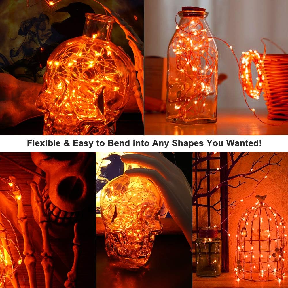 BrizLabs Orange Fairy Lights, 19.47ft 60 LED Orange Halloween String Lights, 8 Modes Battery Fairy Light with Remote, Indoor Outdoor Starry Twinkle Light for DIY Home Bedroom Patio Holiday Party Decor
