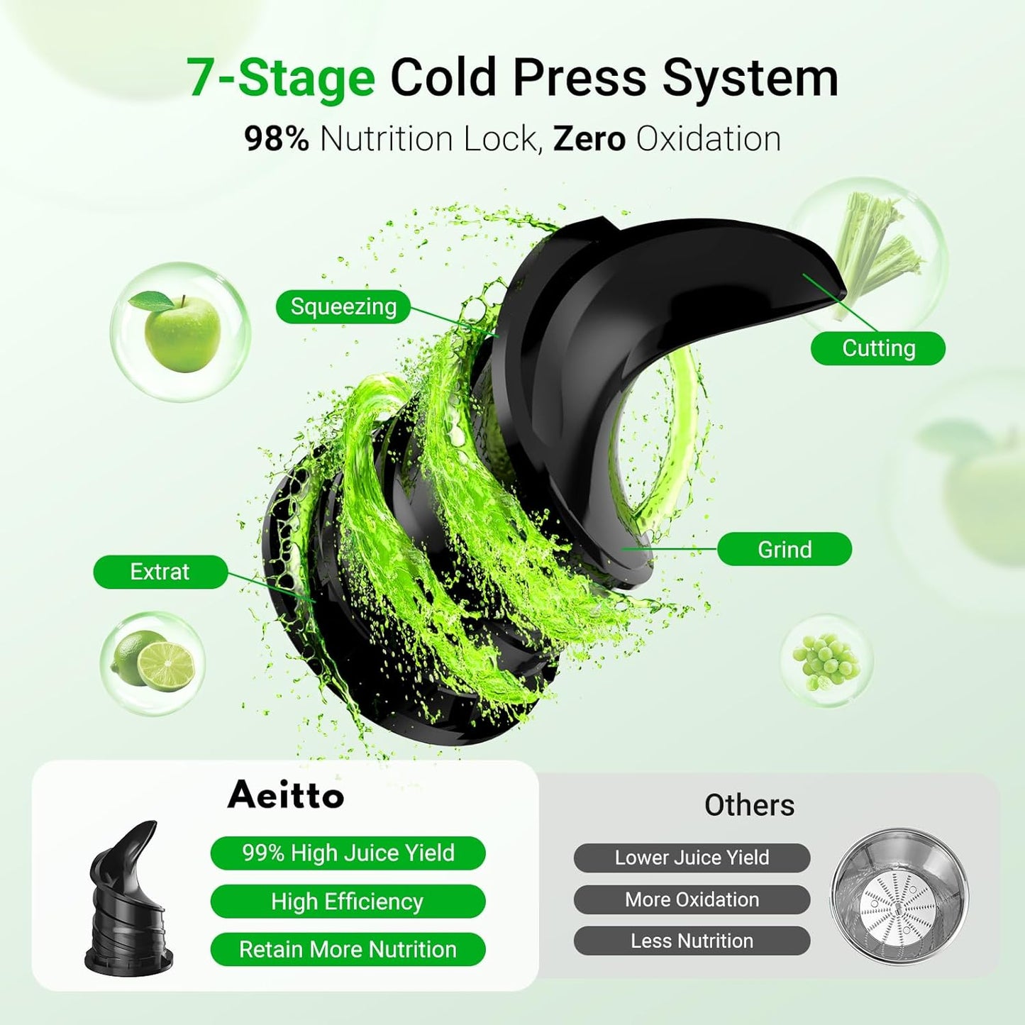 Juicer Machines,Aeitto Cold Press Juicer with 5.3“ Extra Large Feed Chute for Whole Fruits & Vegetables, Slow Masticating Juice Extractor, Self Feeding, Easy to Clean, High Juice Yield, Grey