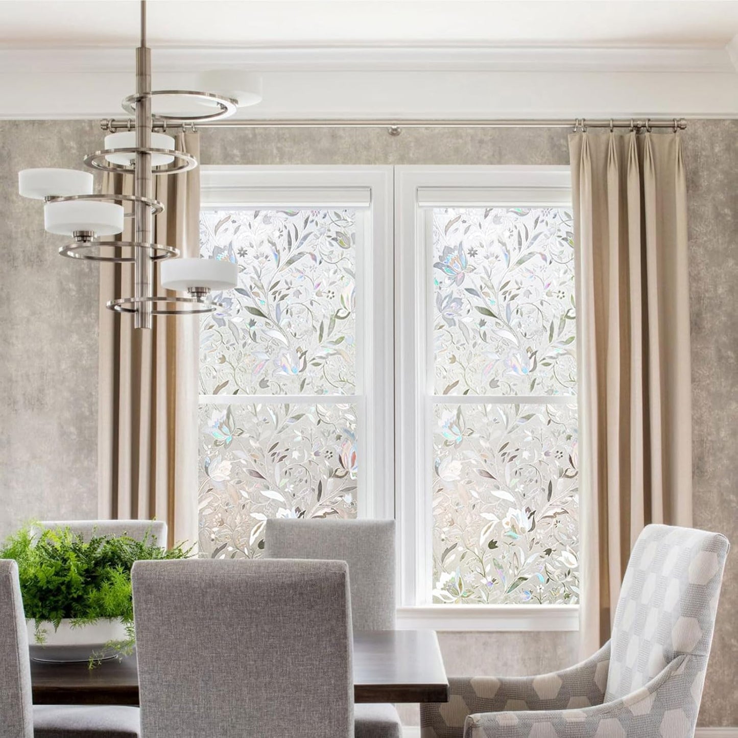Kromapolis Window Privacy Film, Vinyl Glass Covering, Stained Decorative Film Frosted, Static Window Clings, Non-Adhesive, No-Glue (17.5 x 78.7 inch)