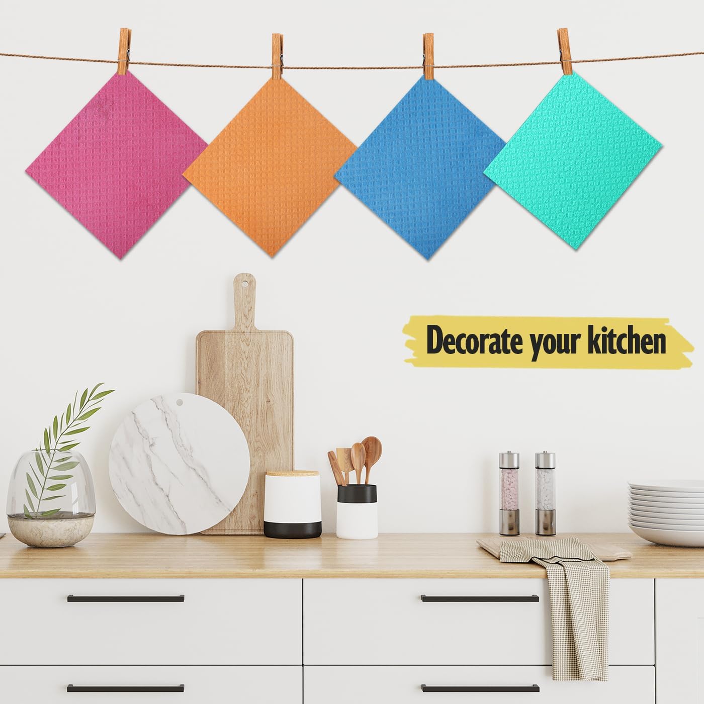 Swedish Dishcloths for Kitchen | 6 Pack Absorbent Cellulose Sponge Cloths Washable | Non-Scratch Reusable Paper Towels Quick Drying Cleaning Cloths - Blue