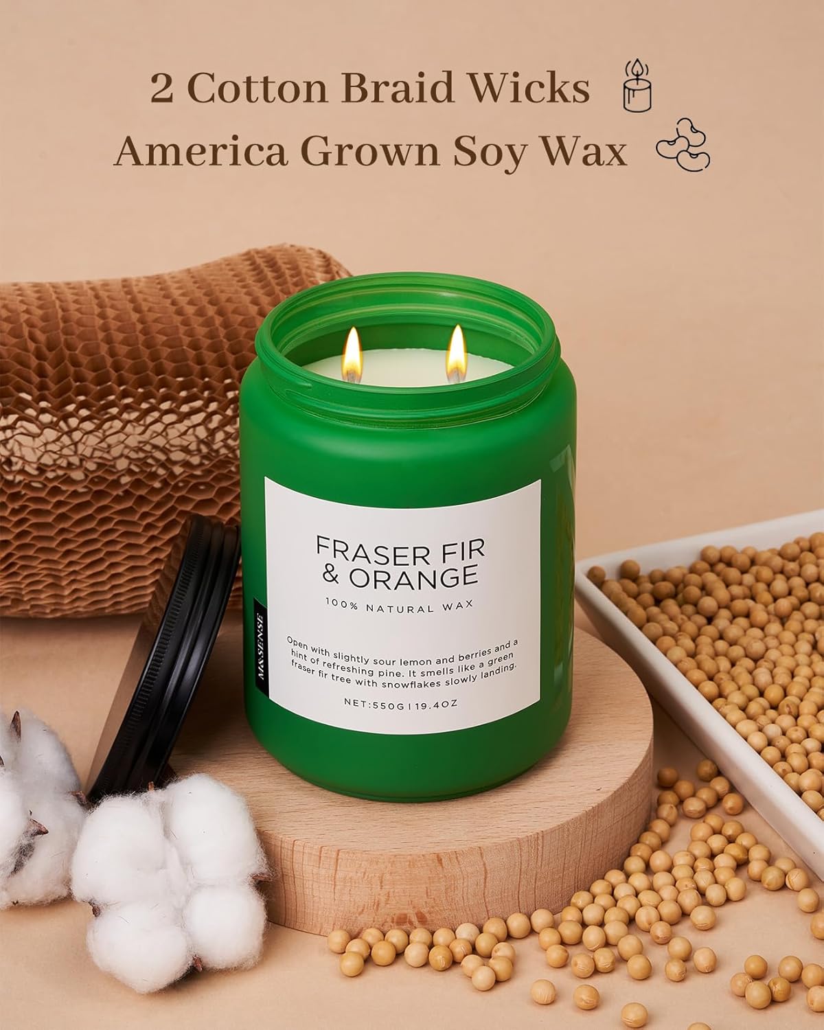 M&SENSE Fir & Orange Large Candle for Home Scented 19.4oz 110 Hour Clean Non Toxic Long Lasting Organic Natural Soy Wax Highly Scented Holiday Candle Gifts for Home Decor