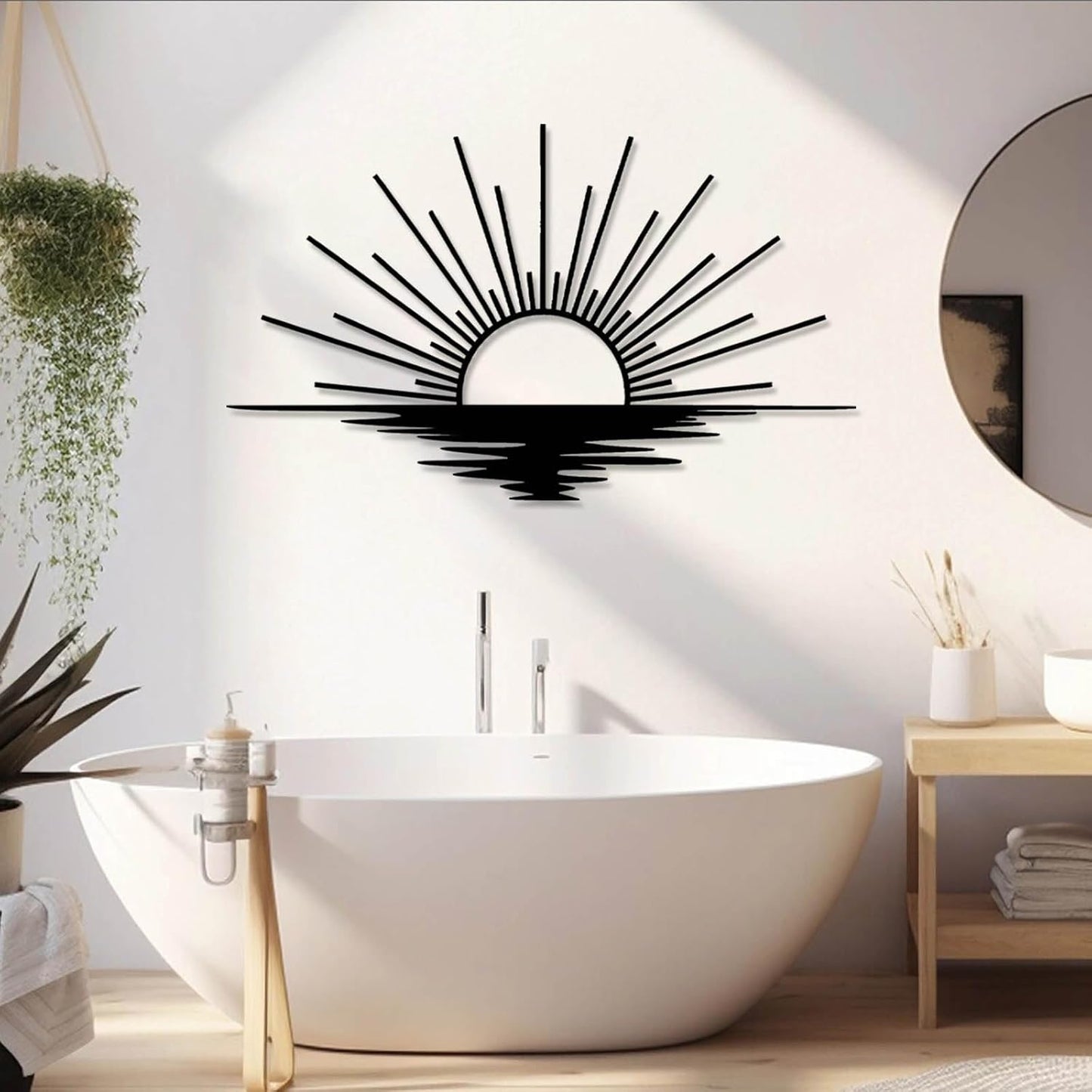 Sunrise Metal Wall Art, Metal Sun Wall Decor, Sun Outdoor Wall Art, Abstract Sunrise Wall Decor, Boho Home Hanging, Living Room Wall Hanging (Gold, 53"x32"/135x81cm)