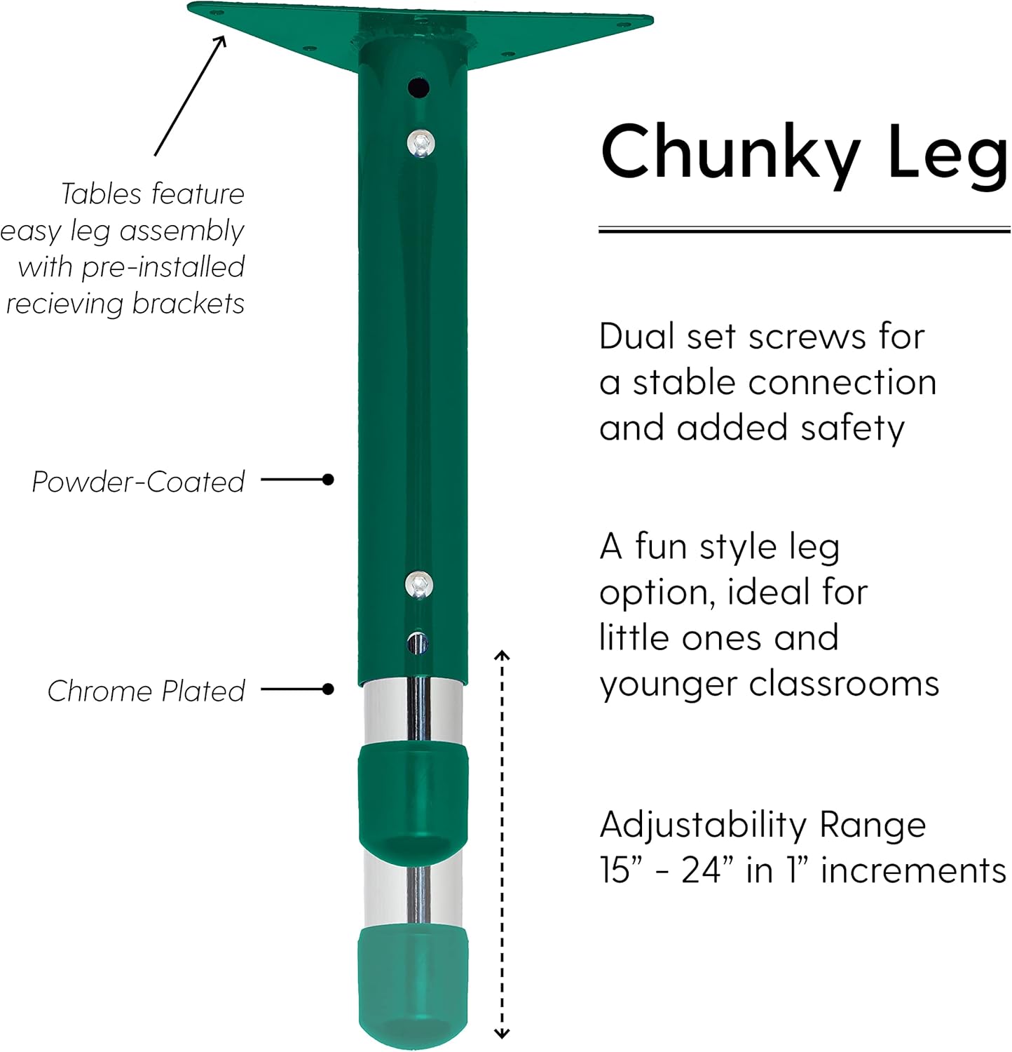 Factory Direct Partners FDP Rectangle Activity School and Classroom Kids Table (30 x 72 inch), Chunky Toddler Leg, Adjustable Height 15-24 inches - Maple Top and Green Edge