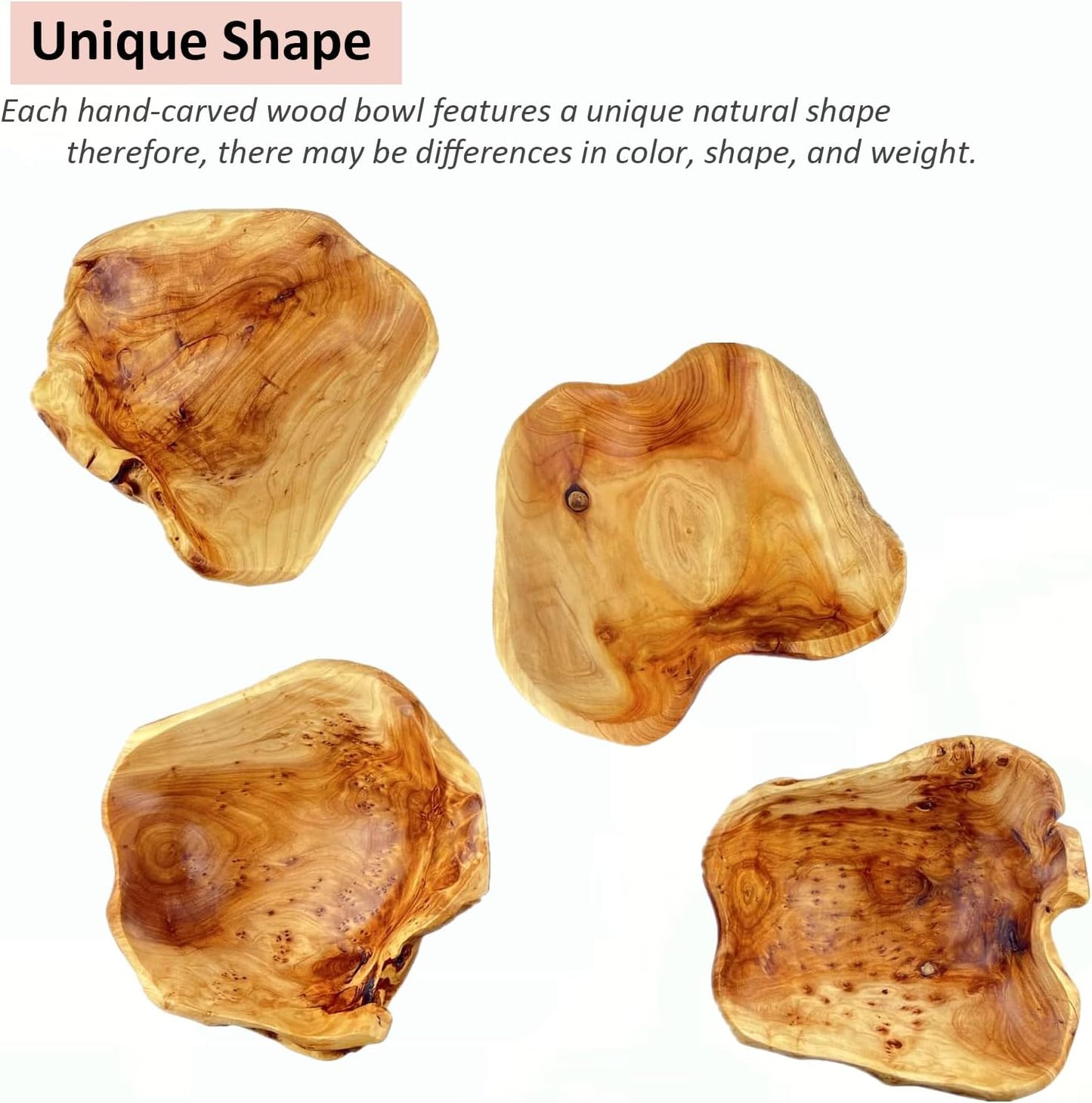 Wooden Bowl Decorative Natural Wood Fruit Bowl, Irregular Creative Wood Bowls, Rustic Hand Carved Candy Snack Keys Serving Bowls for Home Decor (10"-12" Diameter)