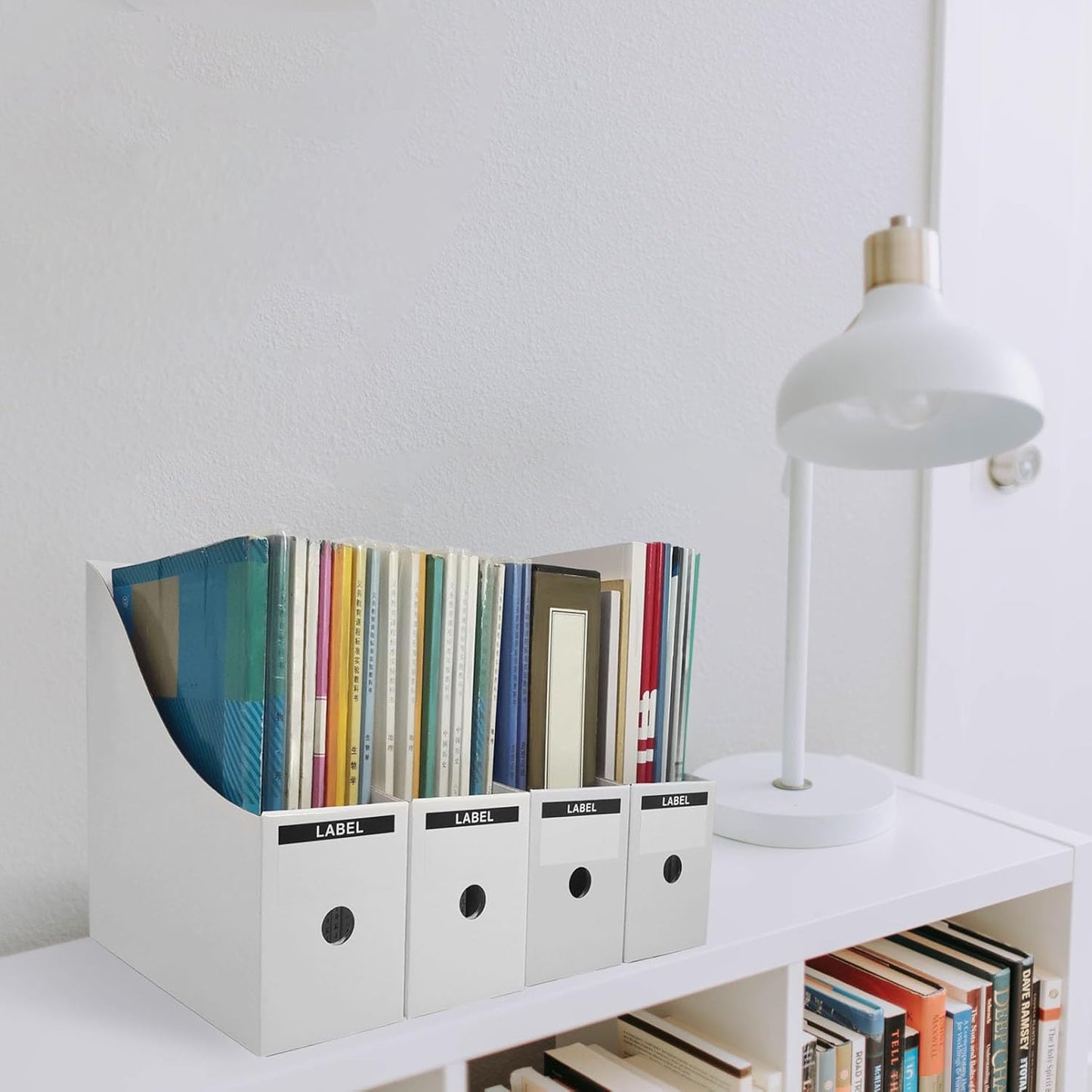 24 Pack White Cardboard Magazine File Holder for Desk, Shelves, Office or Home, Vertical Book Bins for Classroom and Library Use, 10.6'' H×10.2'' L ×3.5''W Folder Organizer Box