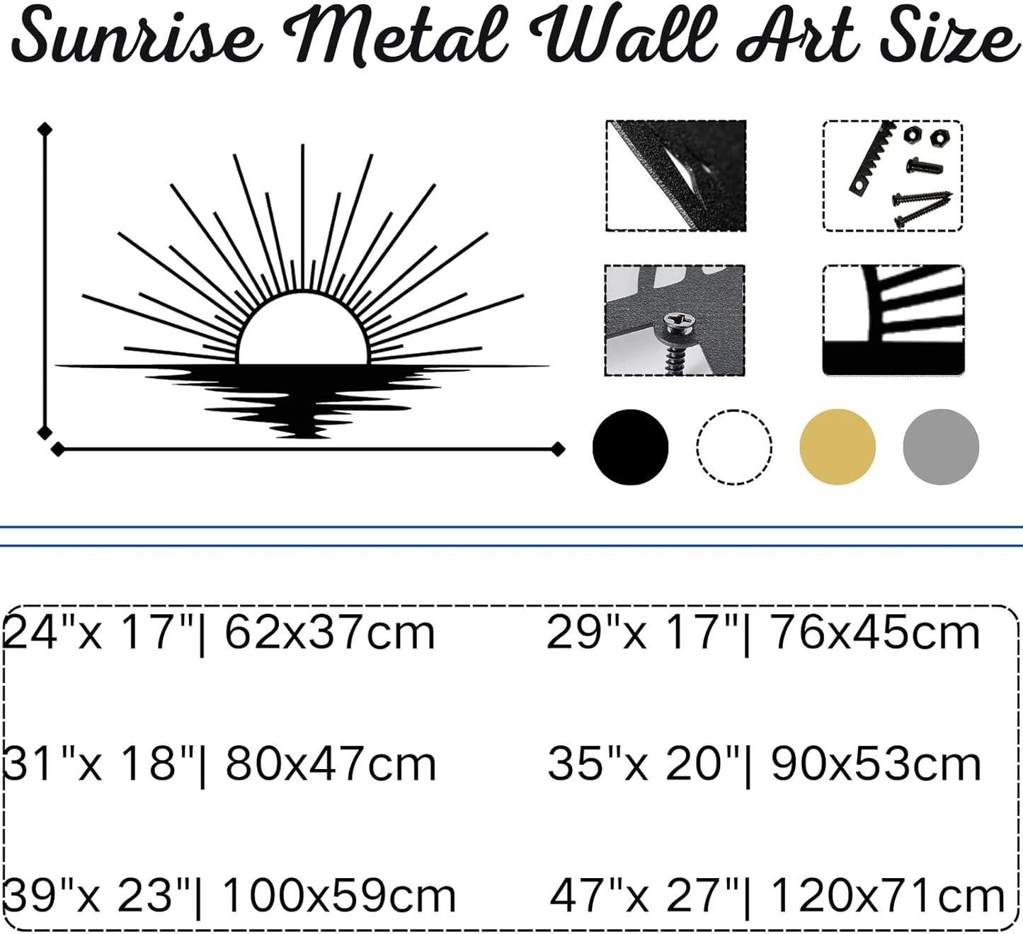 Sunrise Metal Wall Art, Metal Sun Wall Decor, Metal Sun Outdoor Decor, Large Metal Sun Wall Art, Sun Wall Art, Boho Sun Wall Art, Sunshine Metal Sign, Living Room Bedroom Wall Hangings (Silver, 24"x 17"| 62x37cm )
