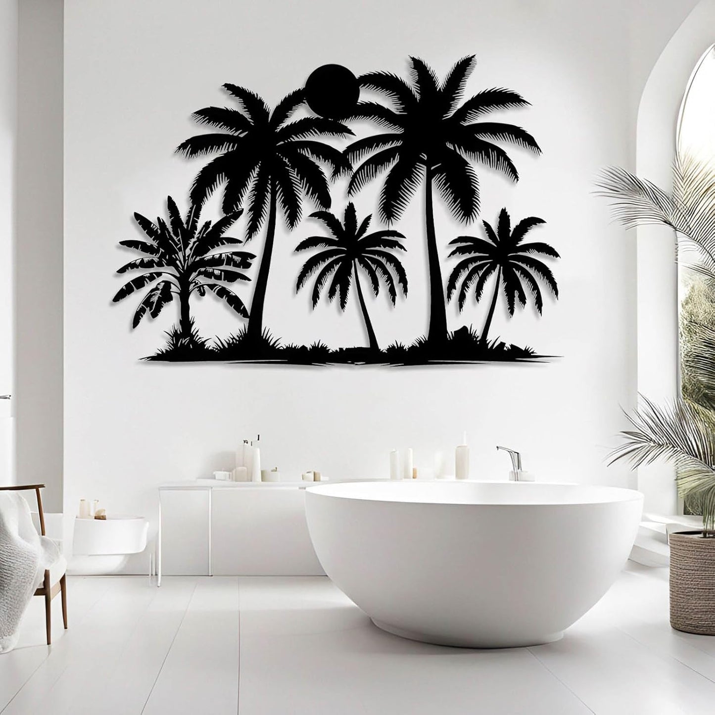 Tuglona Metal Palm Tree with Sunset Wall Decor, Tropical Palm Tree Metal Wall Art, Tropical Wall Decor, Sun Wall Art, Beach Wall Decoration, Coastal Trees Wall Hanging (Gold, 35"x25"/90x62cm)