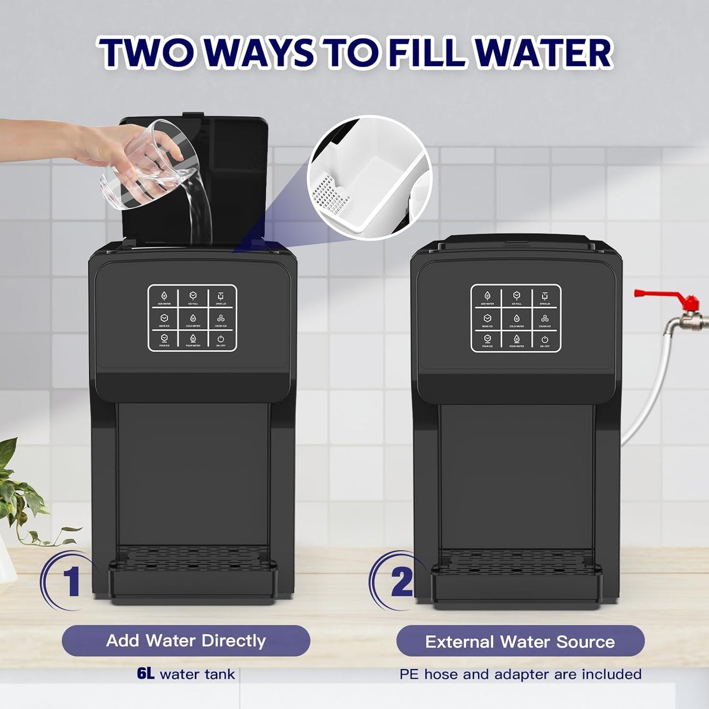 3 in 1 Water Dispenser with Ice Maker, Ice Maker Countertop, Bullet Ice, Crushed Ice, Water Cooler, 44Lbs/24H, 12 Ice/6Min, Self-Cleaning, 4Lbs Ice Storage, Home/Kitchen/Party/RV (Touchscreen)