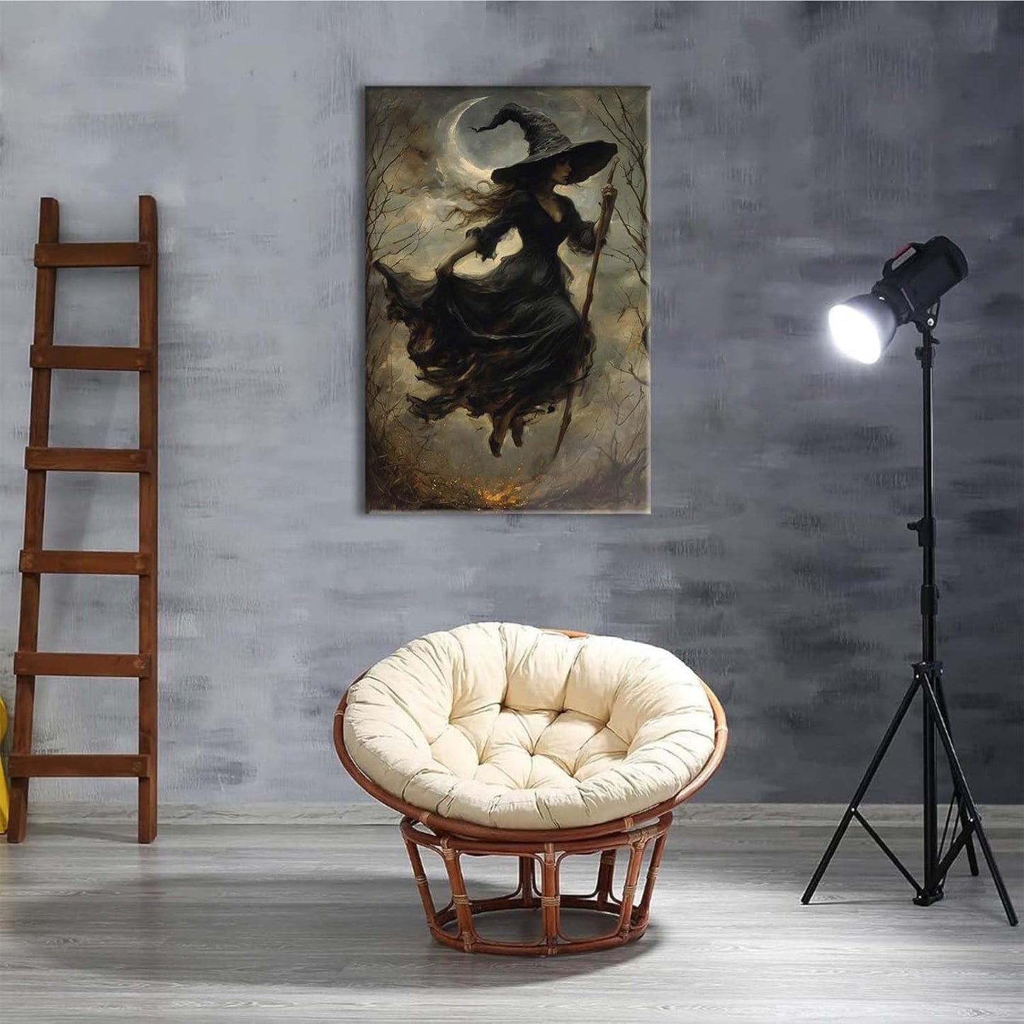 JFHCQJPK Witch in the Forest Halloween Print Wall Art Poster Witch Decor Vintage Print Dark College Wall Art Victorian Gothic Room Decor Canvas Wall Print16x24in Frameless