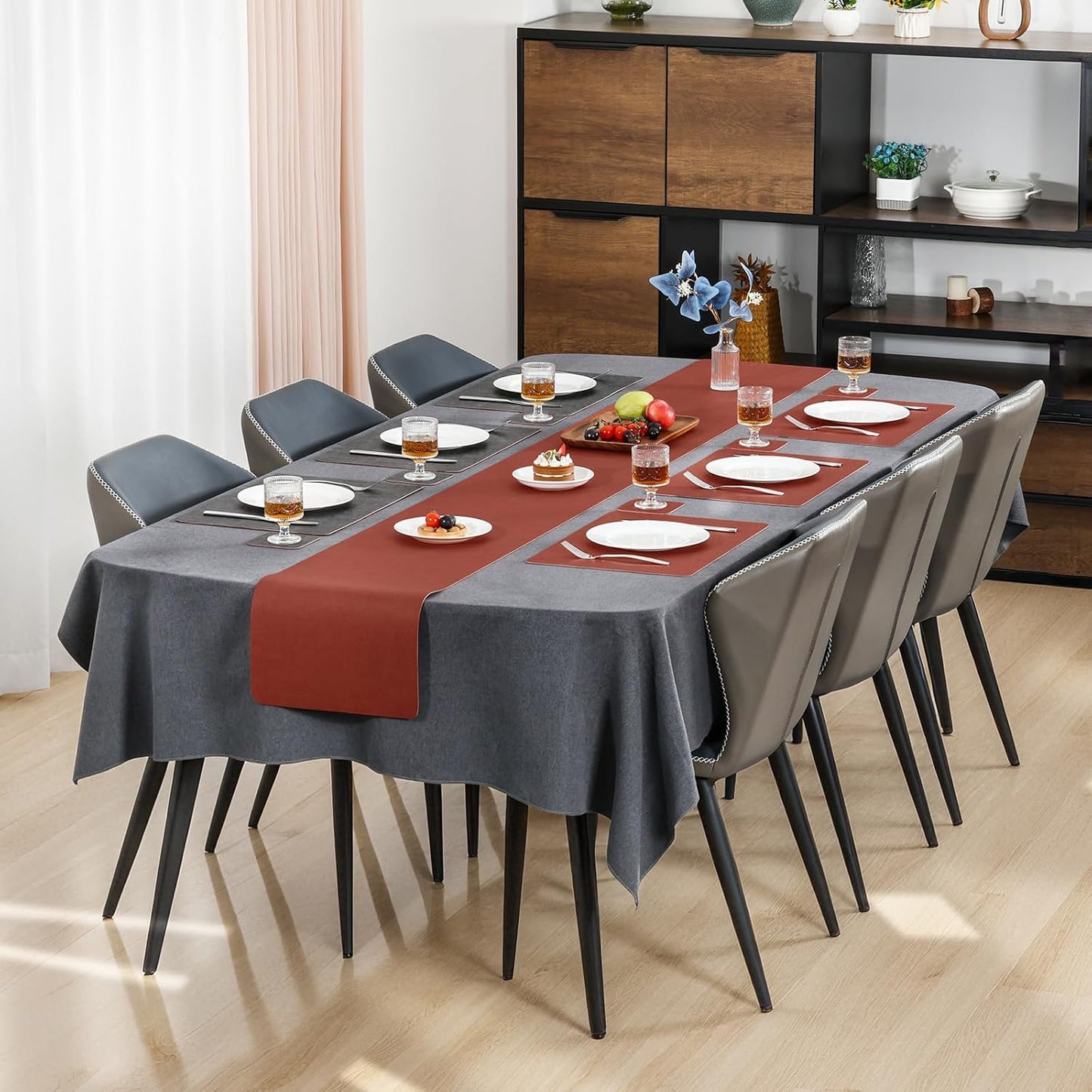 Myir JUN Dual Sided Faux Leather Placemats Set of 4 for Indoor Outdoor Dining Tables, Square Non-Slip Washable Wipeable Table Mats (Gray Terracotta)