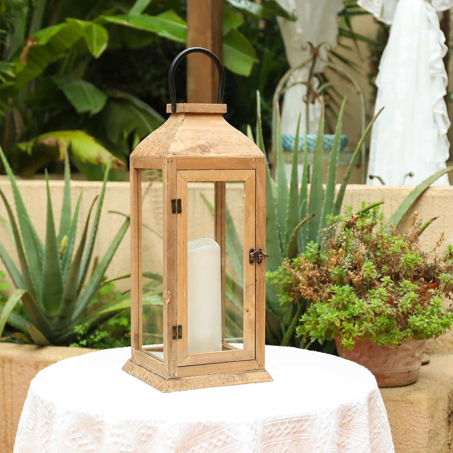 Bdor 2 Pack Lanterns Decorative - IP65 Waterproof Lanterns Decorative with Flameless Pillar Candles, Decorative Lanterns for Home Decor, Indoor Outdoor, Front Porch, Garden, Farmhouse Weddings Style