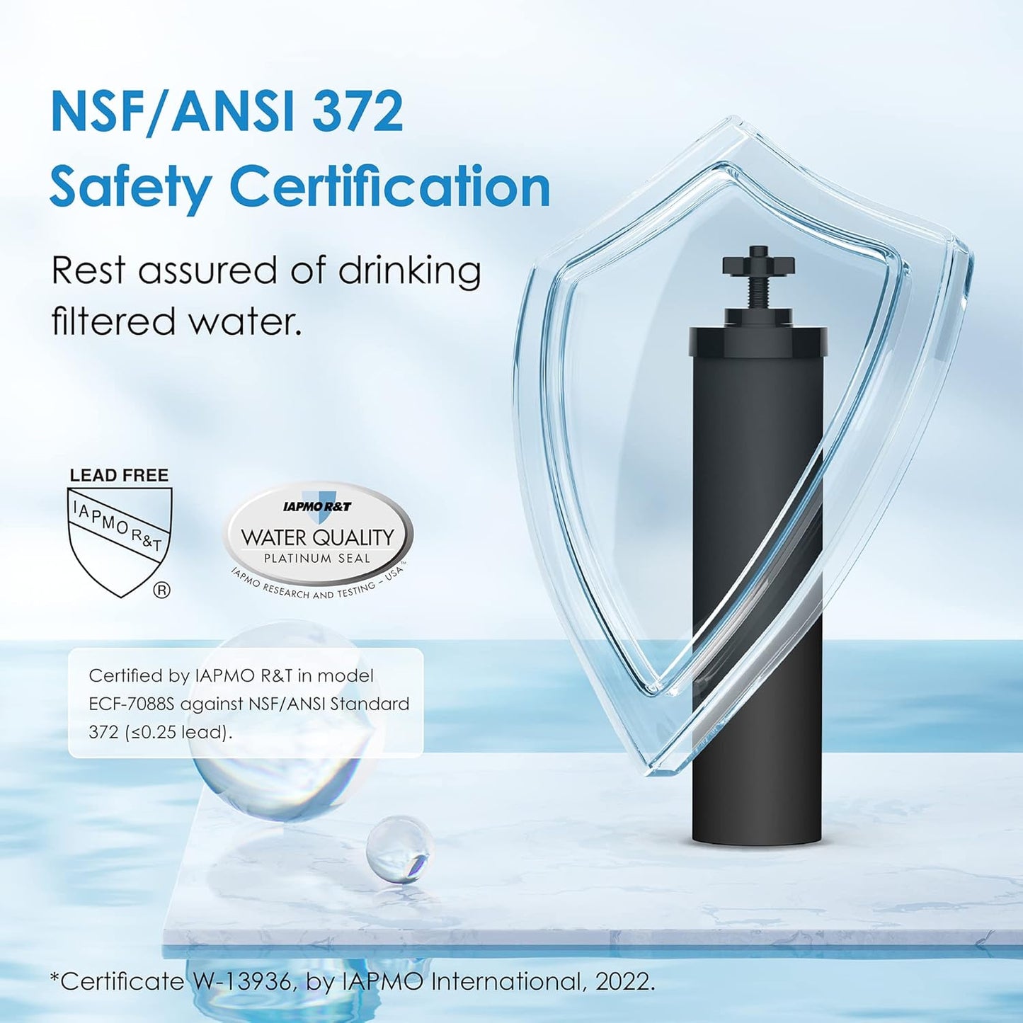 Waterdrop Upgrade NSF/ANSI 372 Certified Water Filter, Silver Ions Added, Replacement for Berkey® BB9-2® Black Filters, Berkey® Gravity Water Filter System and Waterdrop King Tank Series
