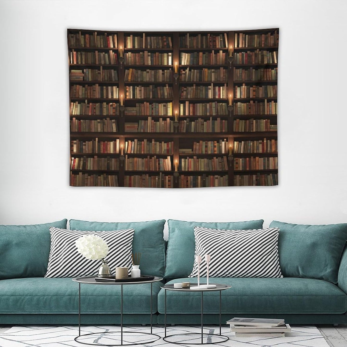 Kurtect Bookshelf Tapestry,Retro Library Bookcase Antique Mid Century Pattern Print Tapestries for Party Beach Picnic Blankets Tablecloths Living Room Wall Deocr, 30x40 in