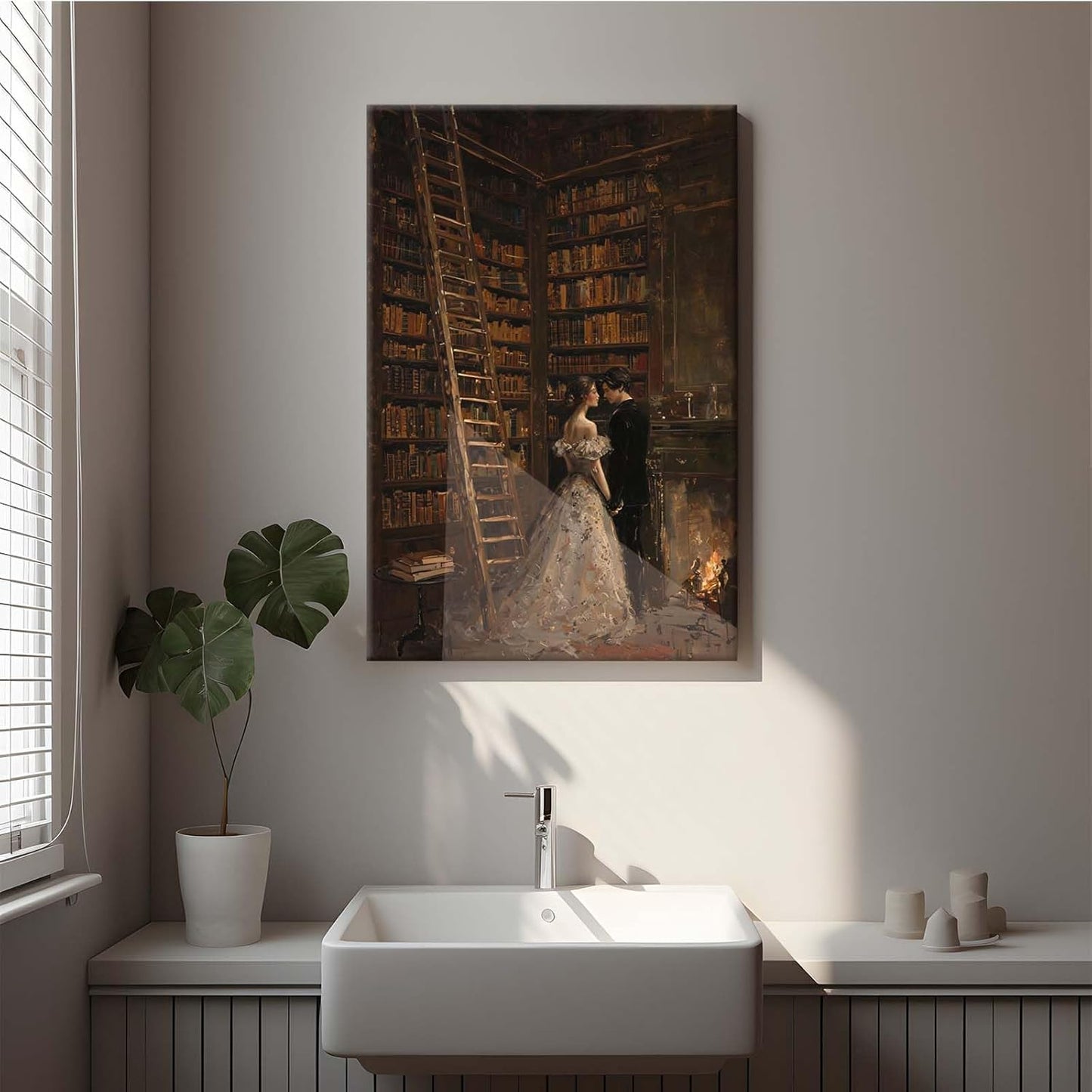JFHCQJPK Gothic retro library scene decoration melancholy calm art college style wall aesthetic antique style home decoration suitable for bedroom living room20x30in Frameless