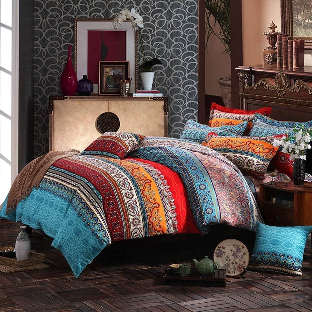 ABREEZE 3Pcs Bohemia Retro Bedding Ethnic Vintage Floral Duvet Cover Boho Bedding 100% Brushed Cotton Bedding Sets Damask Paisley Coloful Mandala Down Comforter Cover,Twin