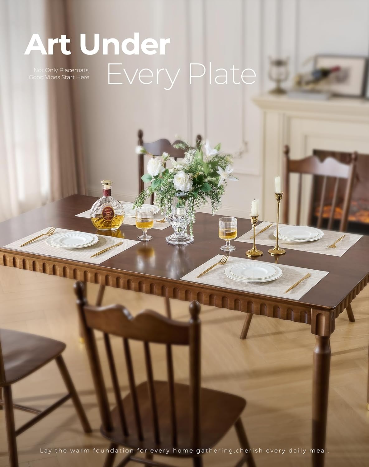 Leetaltree Beige White Placemats Set of 24 - Heat Resistant Non-Slip Place mats for Dining Table, Washable Durable PVC Vinyl Woven Table Mats（Beige White, 24）