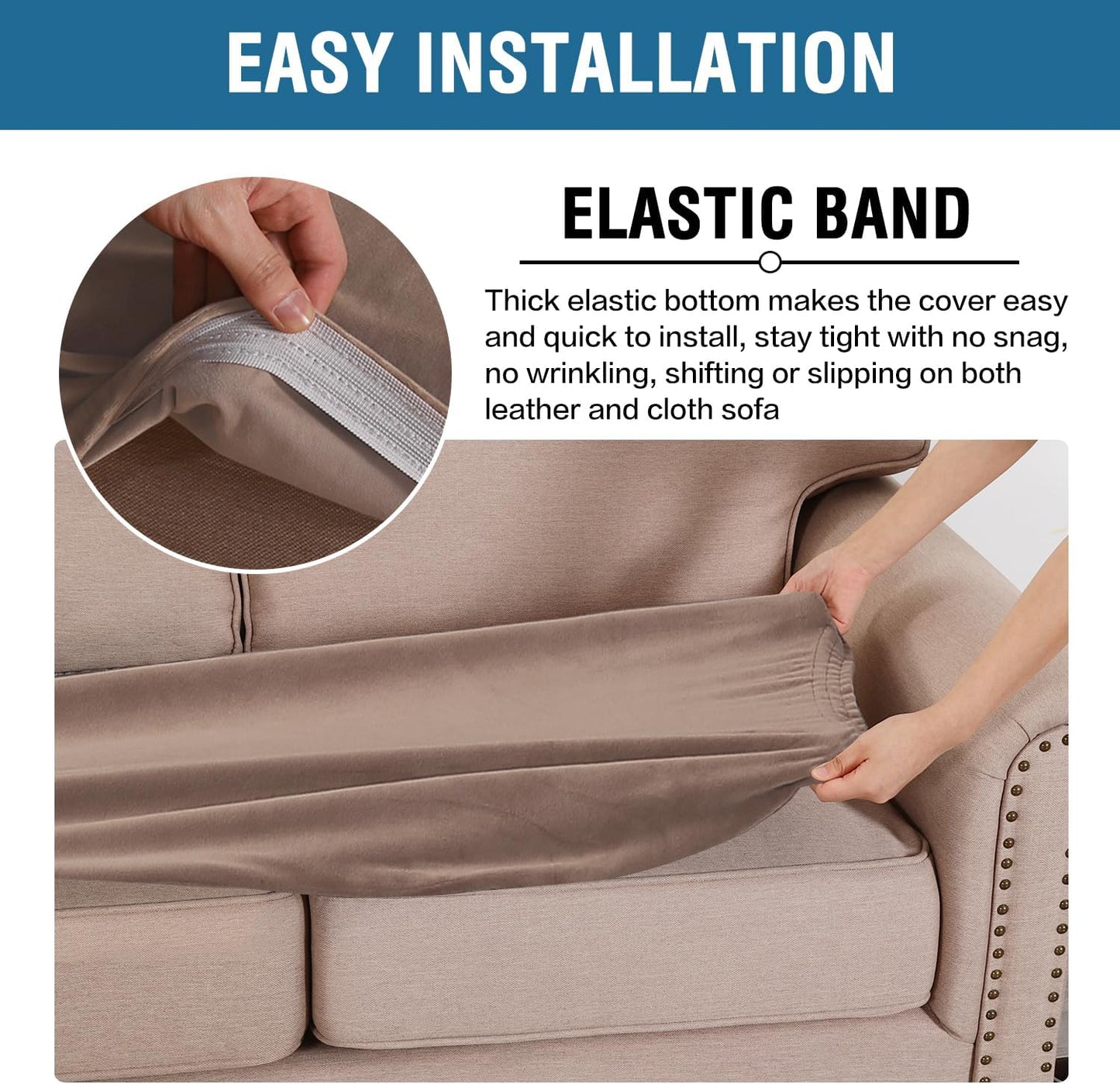 H.VERSAILTEX Velvet Stretch Individual Couch Cushion Cover Plush Cushion Slipcover for Loveseat Sofa Cushion Furniture Protector Seat Cushion Sofa Cover (1 Piece Sofa Cushion Cover, Taupe)