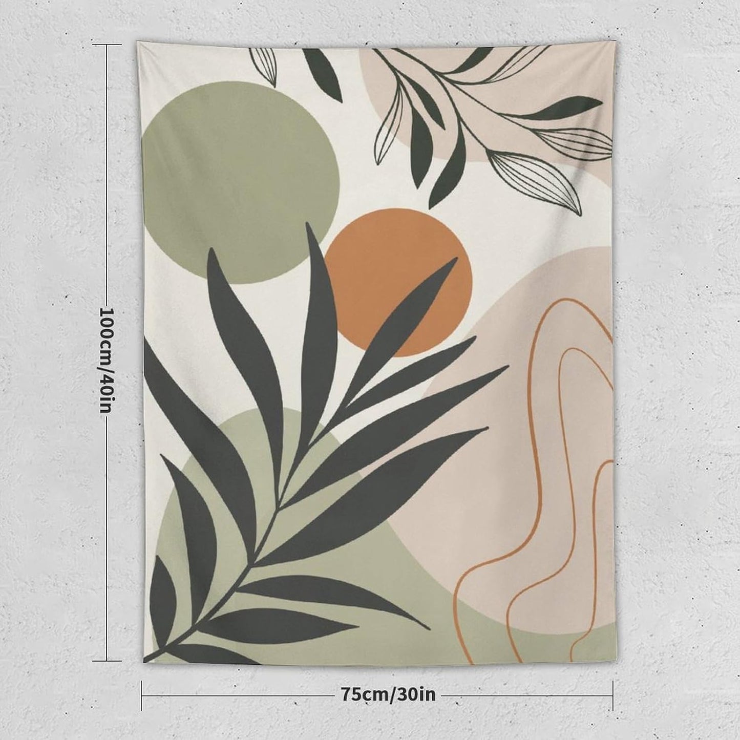 Abstract Bohemian Mid Century Tapestry, Tropical Leaves Modern Geometric Archway Minimalist Bohemian Botanical Aesthetic Wall Hanging, Sage Green Gold Home Decor Art for Bedroom 50x60 Inch