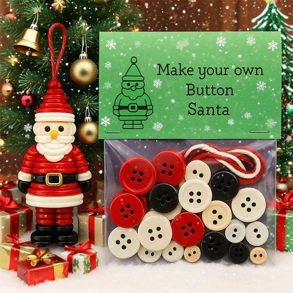 DIY Christmas Button Ornament Making Set - Snowman/Santa/Angel, Fun Holiday Craft Kit for All Ages, Ideal Xmas Tree Hanging Decor & Festive Gifts (E 12)