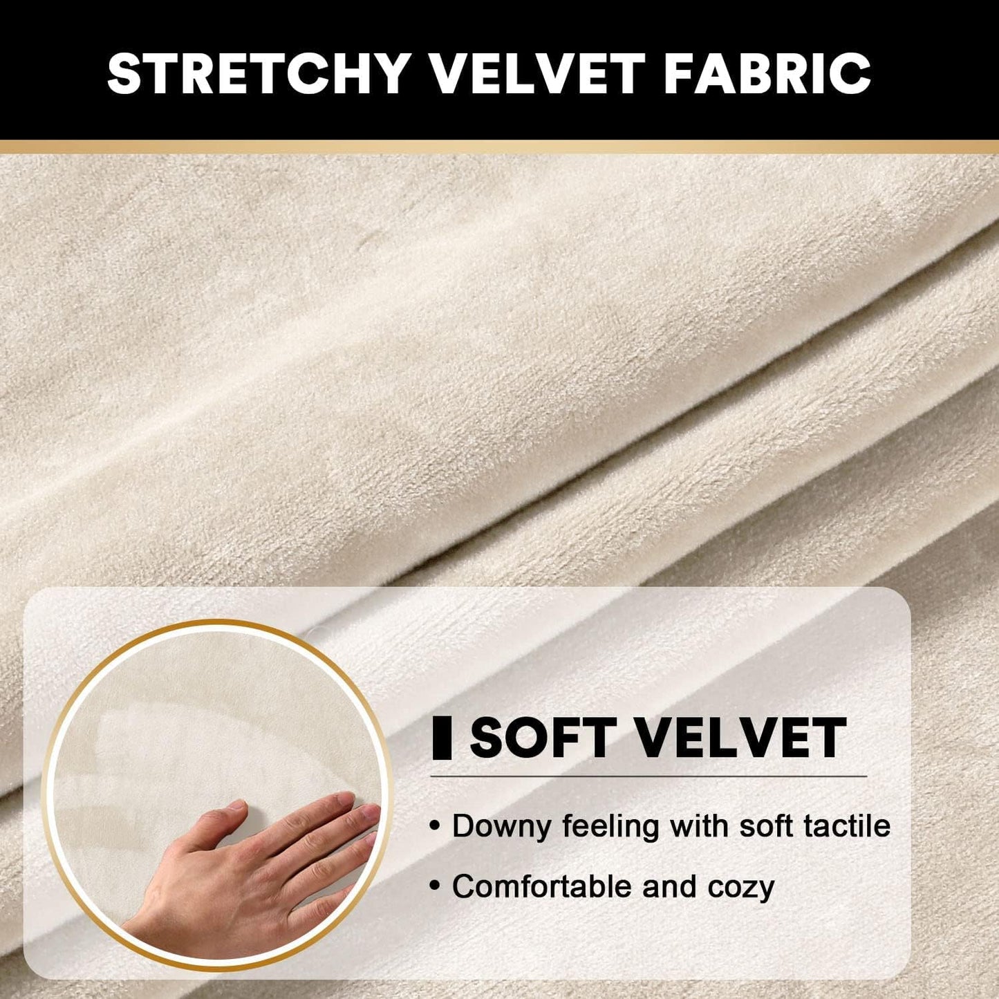 PrinceDeco Sectional Couch Cushion Covers 3 Pieces Velvet Separate Couch Cover Extra Large Stretch Sofa Slipcover Washable Furniture Protector for Sectional Sofa(Each Width Up to 40", Ivory)
